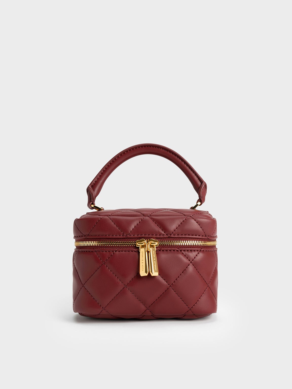 Charles & Keith Quilted Vanity Pouch In Burgundy