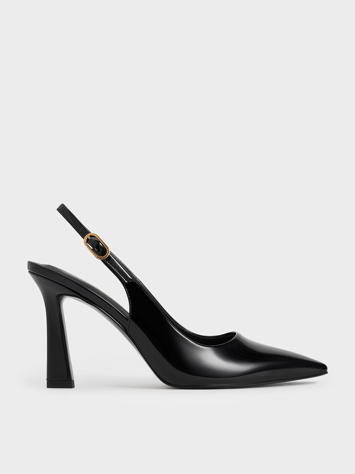 Black Patent Trapeze Heel Slingback Pumps - CHARLES & KEITH UK