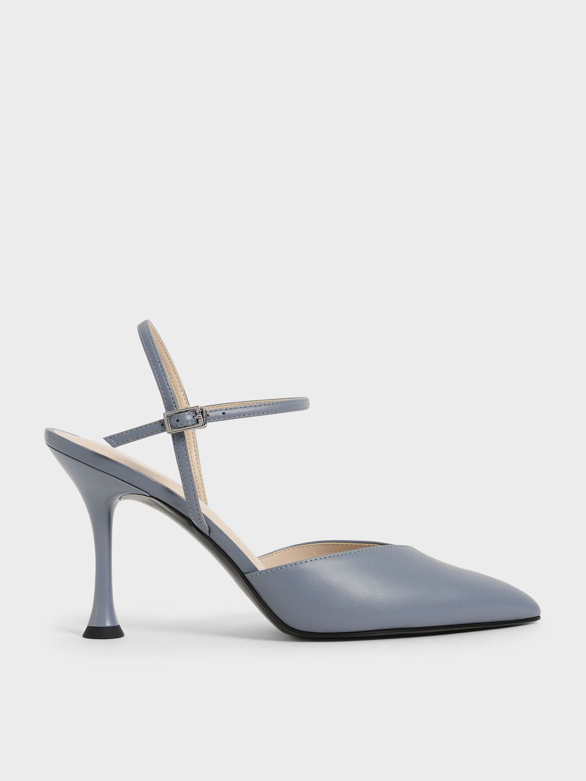 

Sculptural Heel Ankle Strap Pumps, Light blue