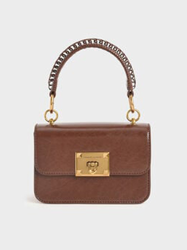 

Metallic Turn-Lock Bag, Chocolate