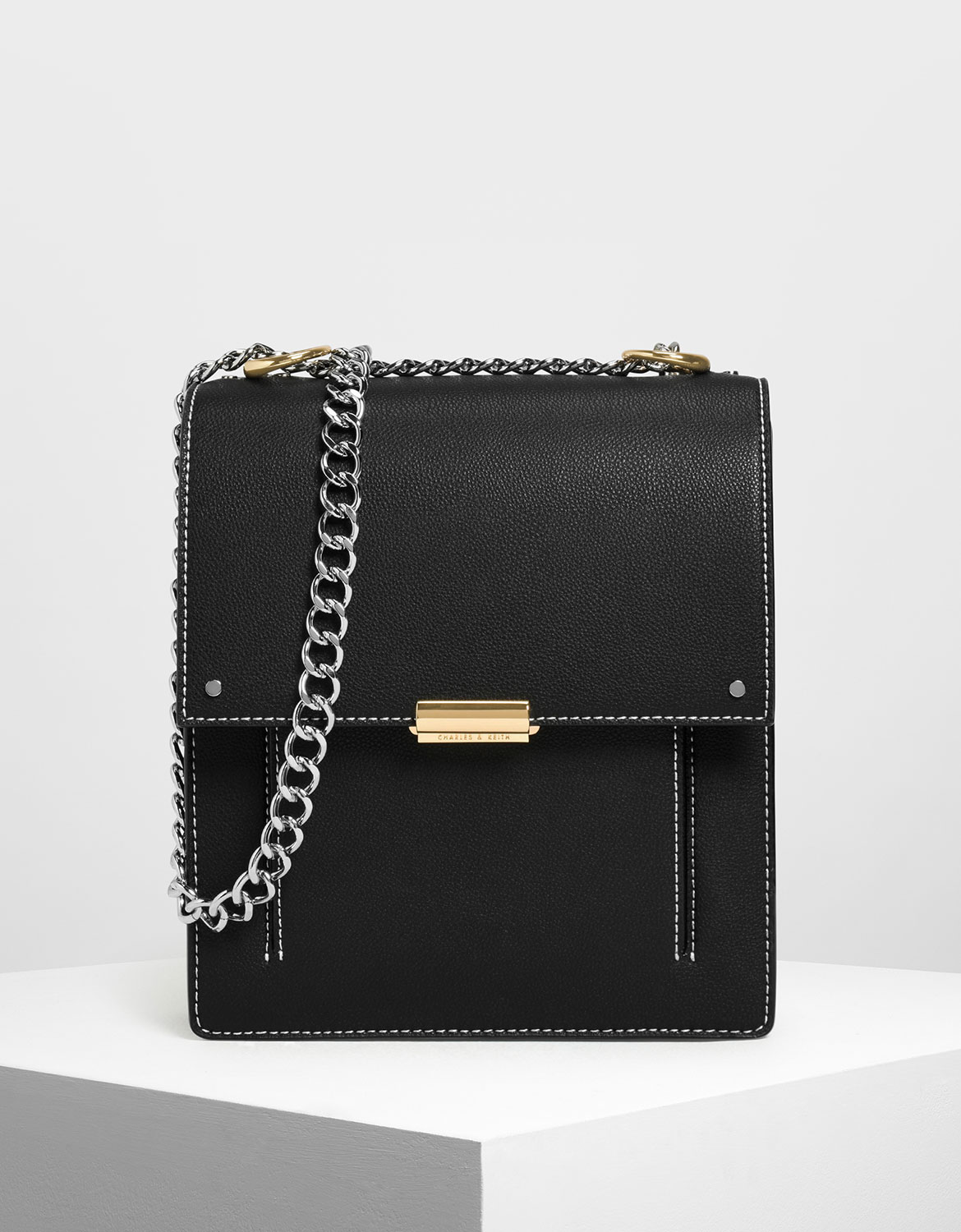 

Chain Strap Portrait Messenger Bag, Black