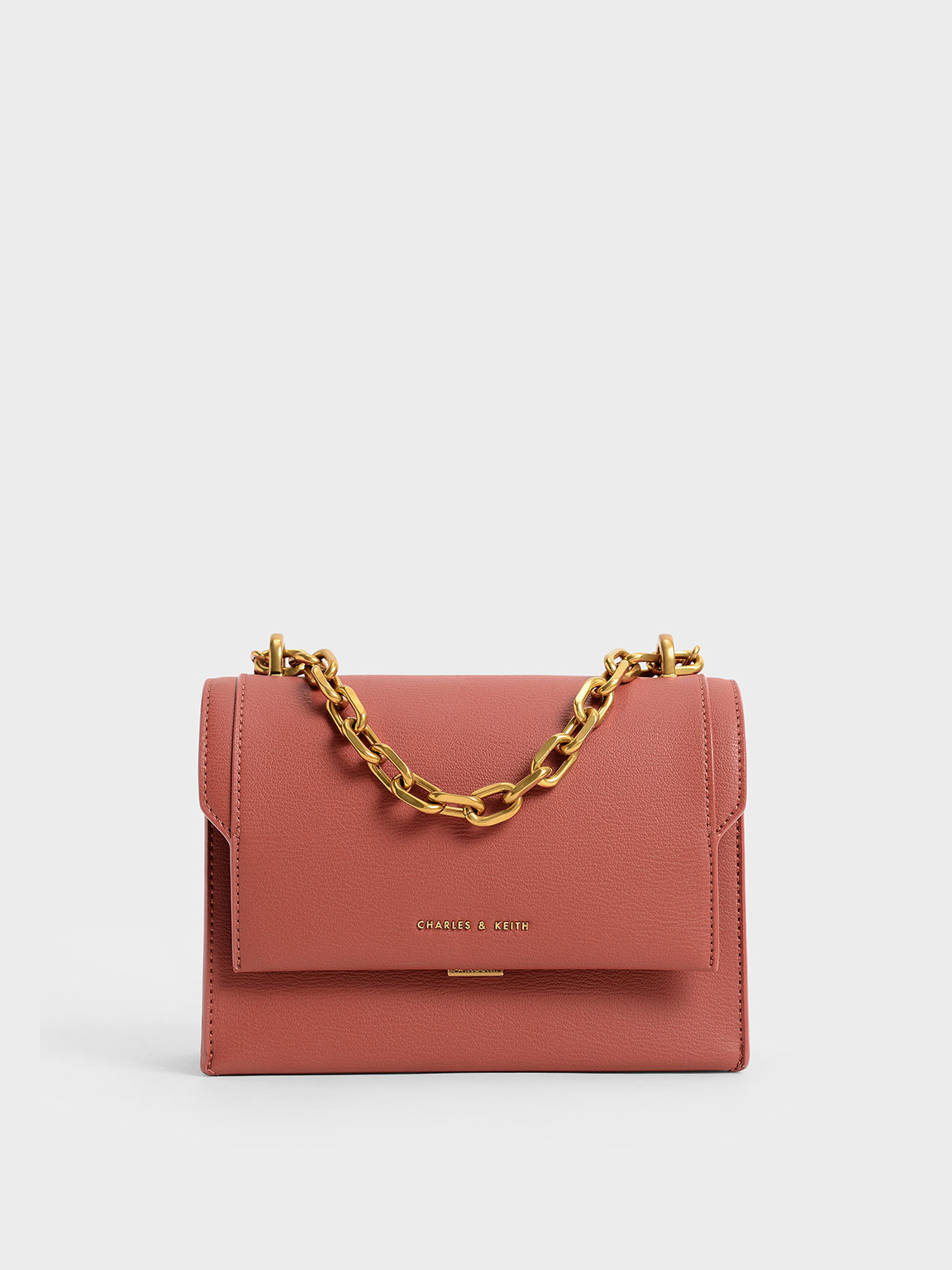 

Front Flap Chain Handle Crossbody Bag, Brick