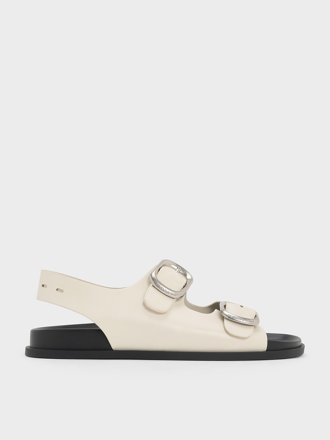 Charles & Keith - Buckled Double-strap Slingback Sandals In Chalk
