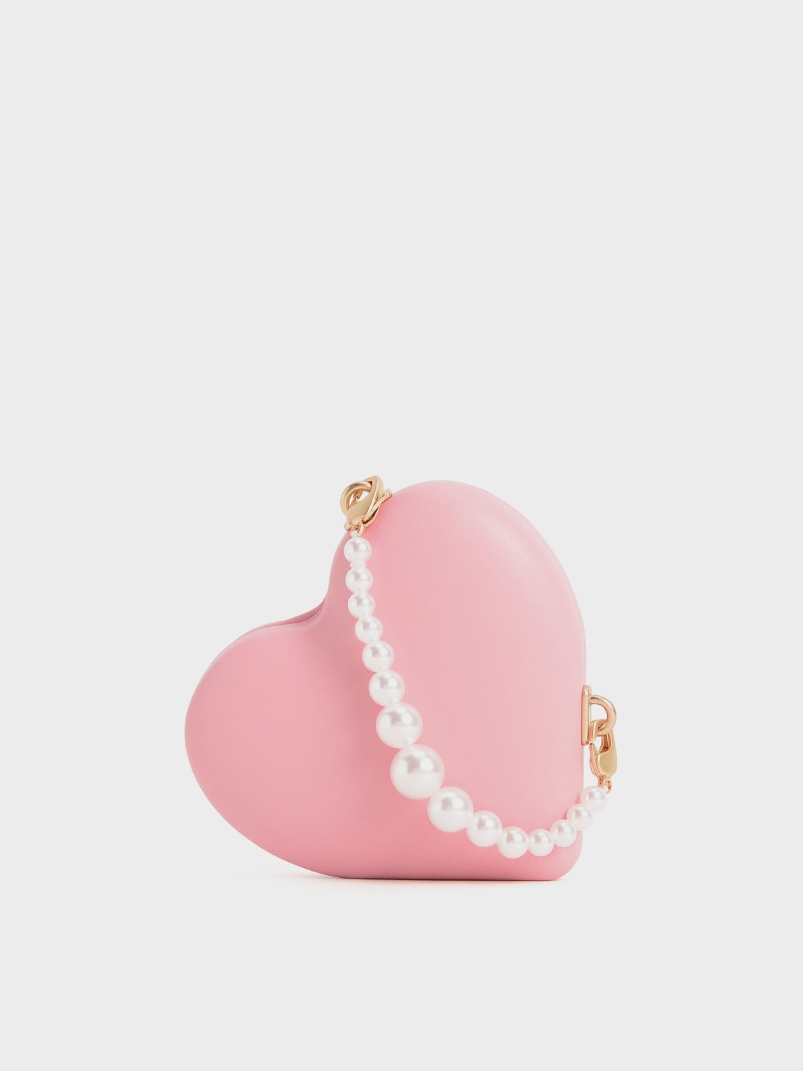 

Beaded Handle Heart Pouch, Pink