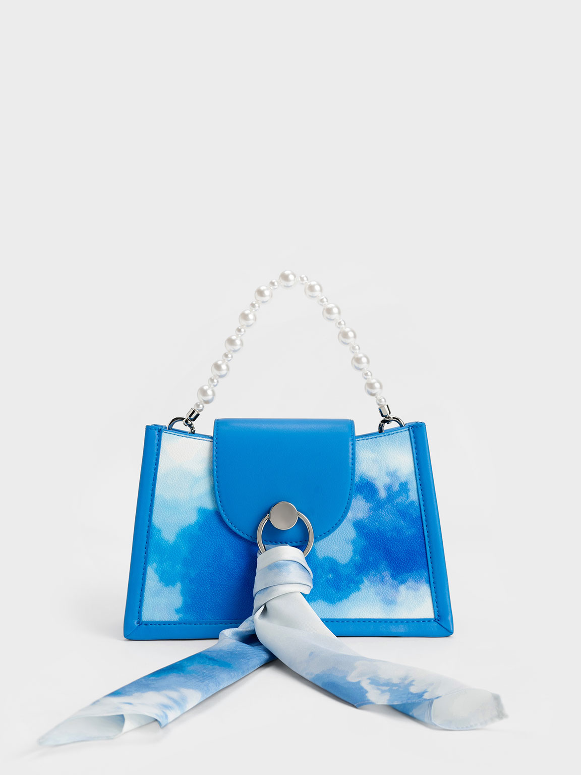 Mini Roza Beaded Handle Scarf Cloud-Print Bag