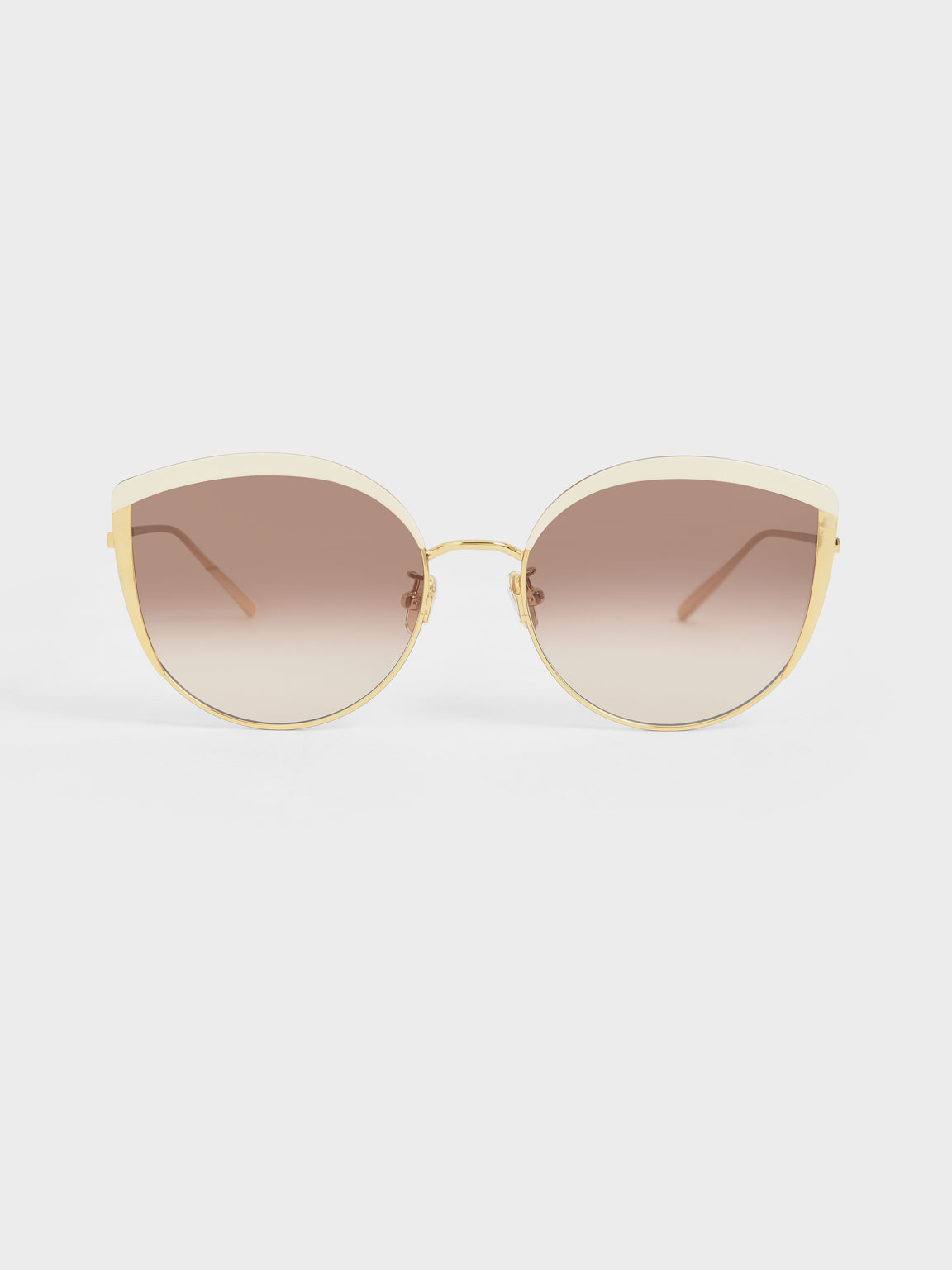 

Thin Metal Frame Cat-Eye Sunglasses, Cream