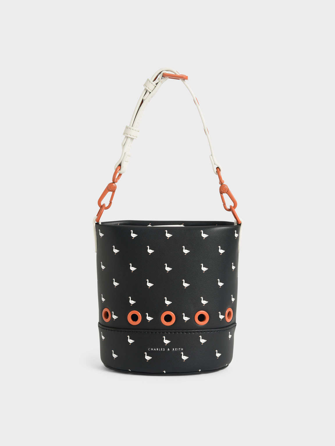 

Girls' Printed Bucket Bag, Black textured