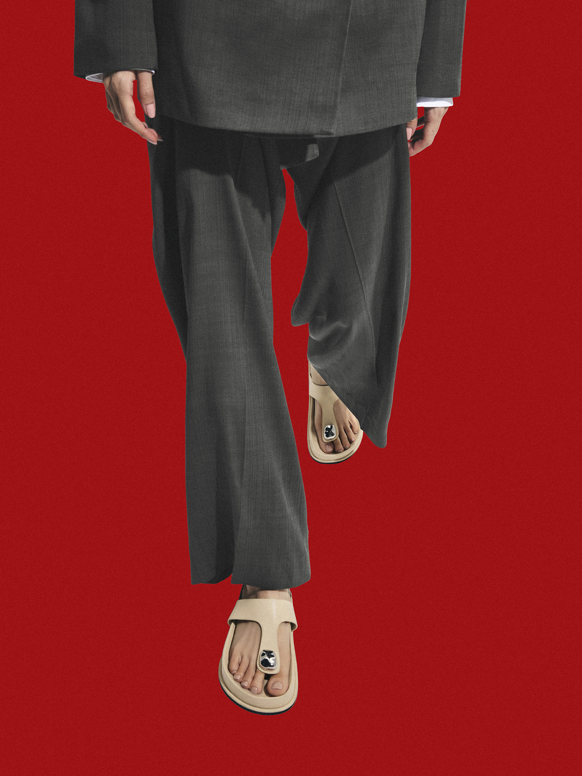 Sculpted-Accent Flatform Thong Sandals, Taupe, hi-res