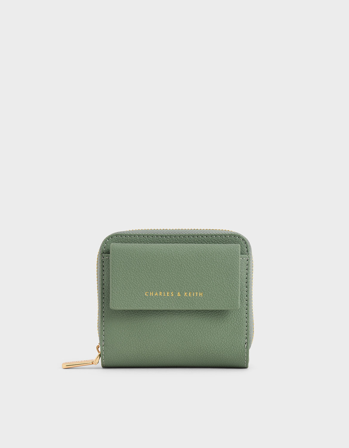 

Textured Mini Short Wallet, Sage green