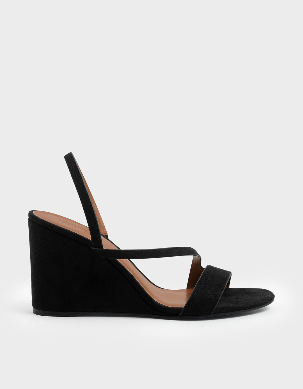 

Asymmetric Strap Textured Slingback Wedges, Black
