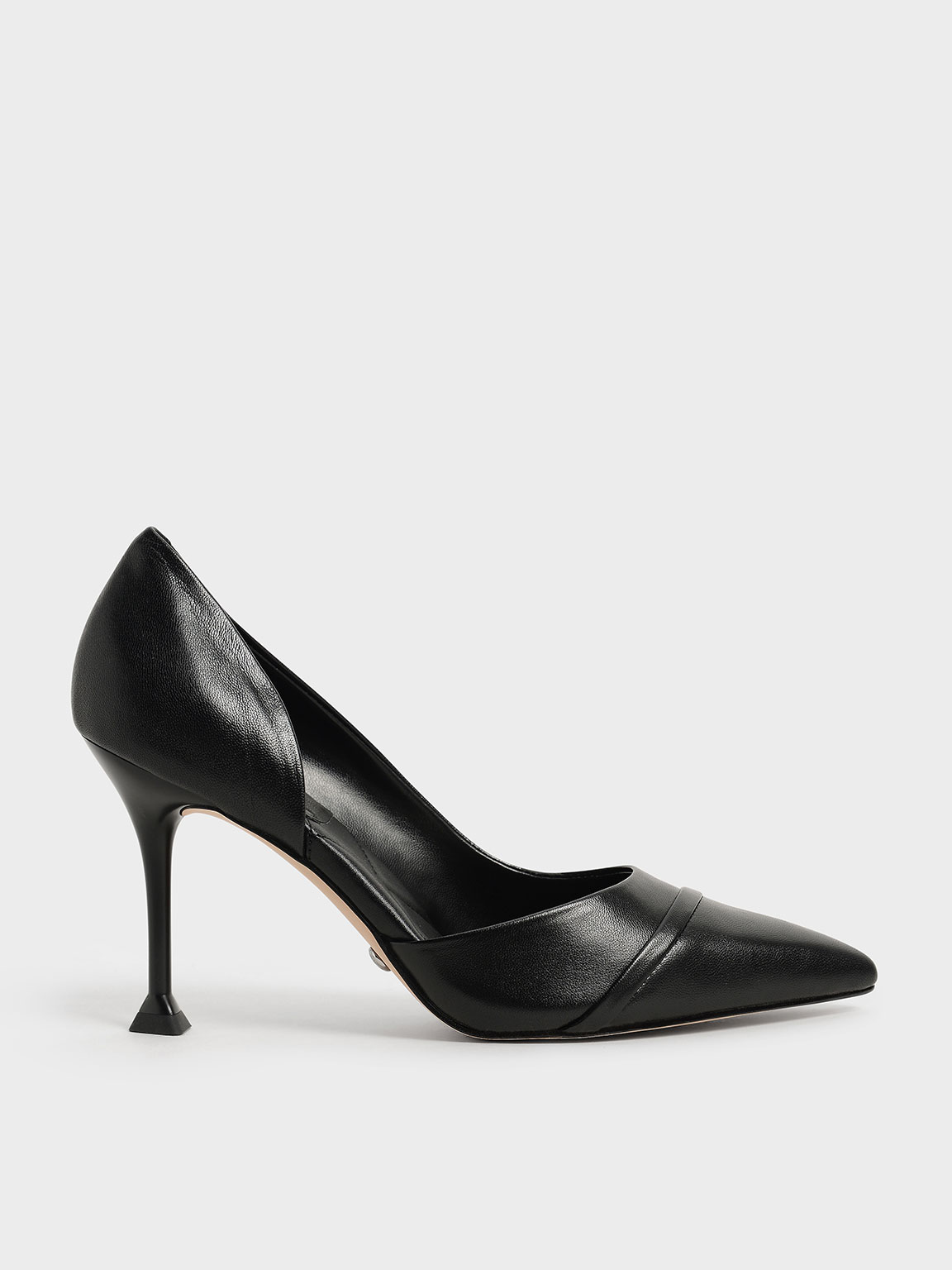 

Leather Sculptural Heel Half D'Orsay Pumps, Black