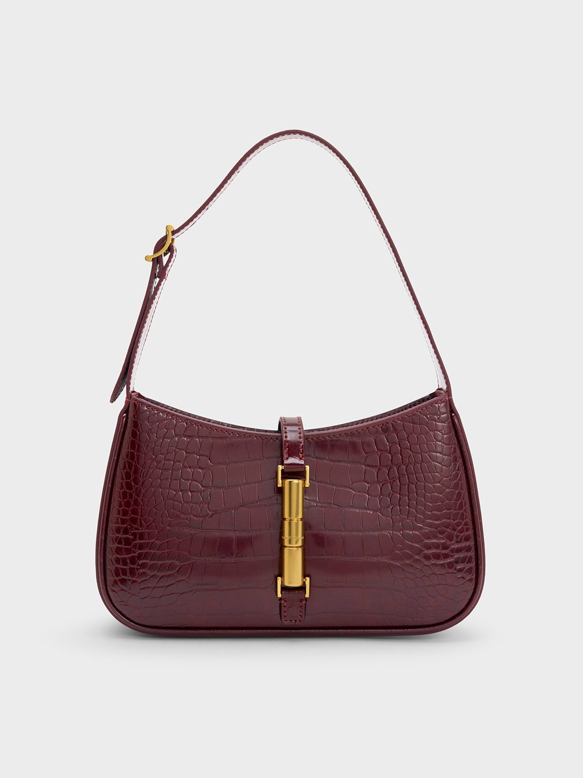 Charles & Keith - Cesia Croc-Effect Metallic-Accent Shoulder Bag