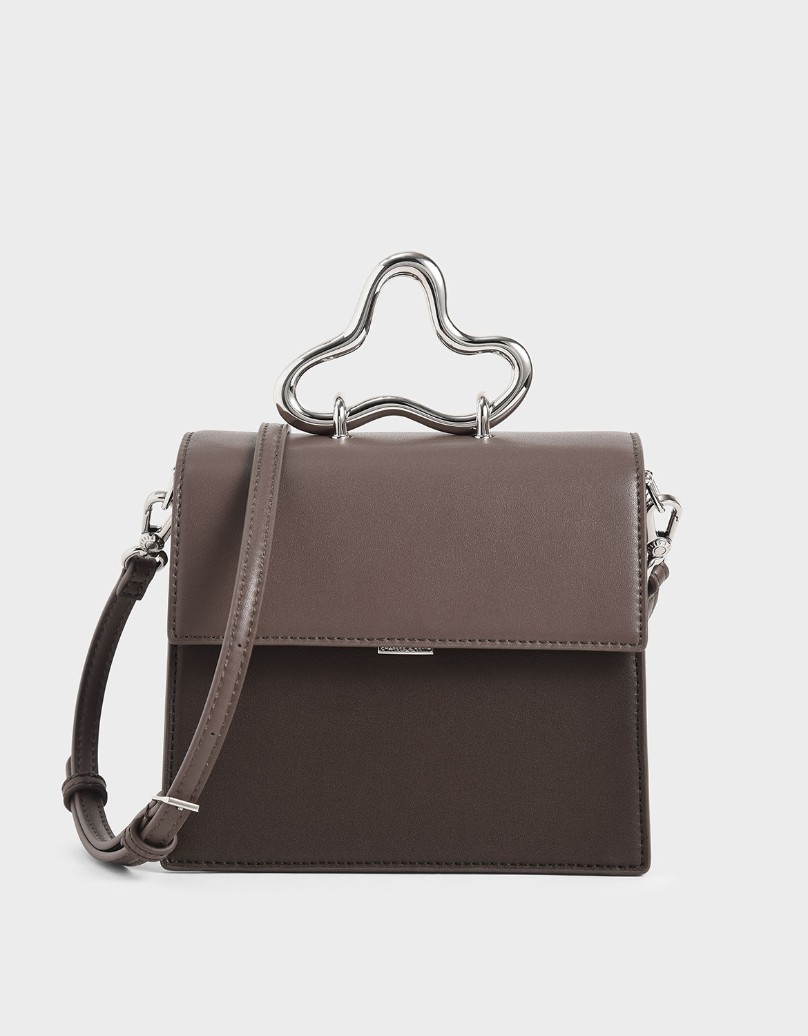 

Sculptural Metal Handle Bag, Taupe
