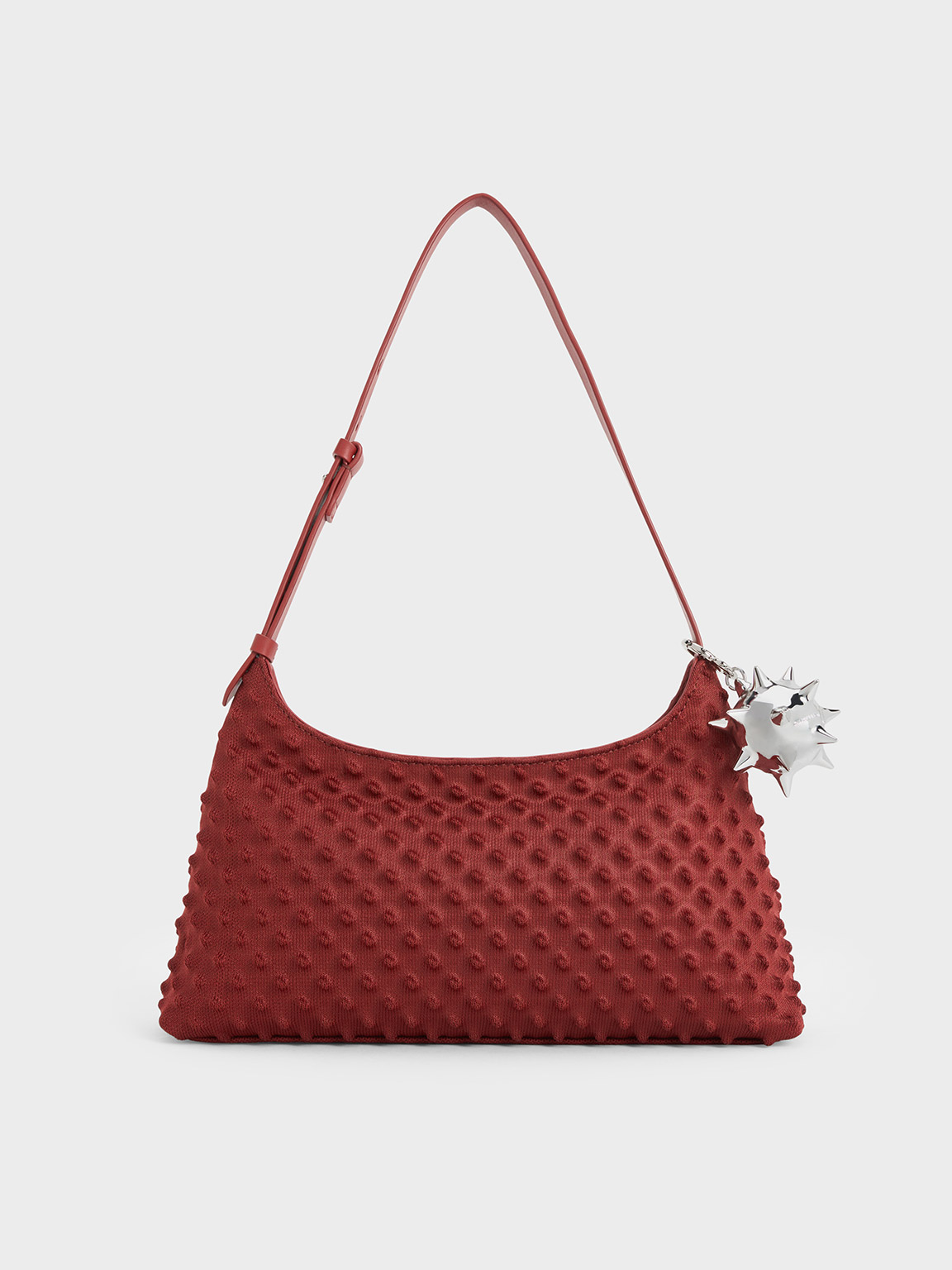Red Spike Textured Shoulder Bag | CHARLES & KEITH UK