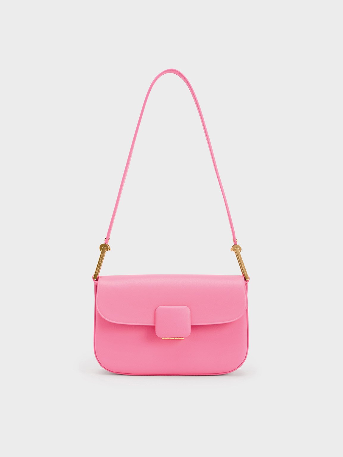 Charles & Keith Koa Square Push-lock Shoulder Bag In Pink