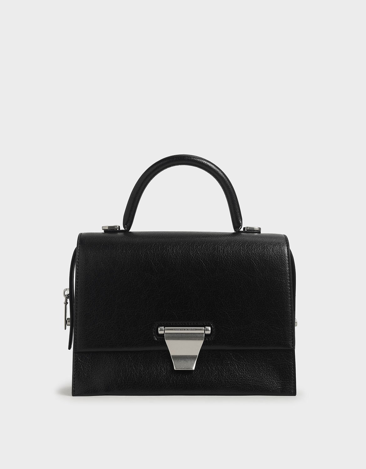 

Metal Push-Lock Top Handle Bag, Black