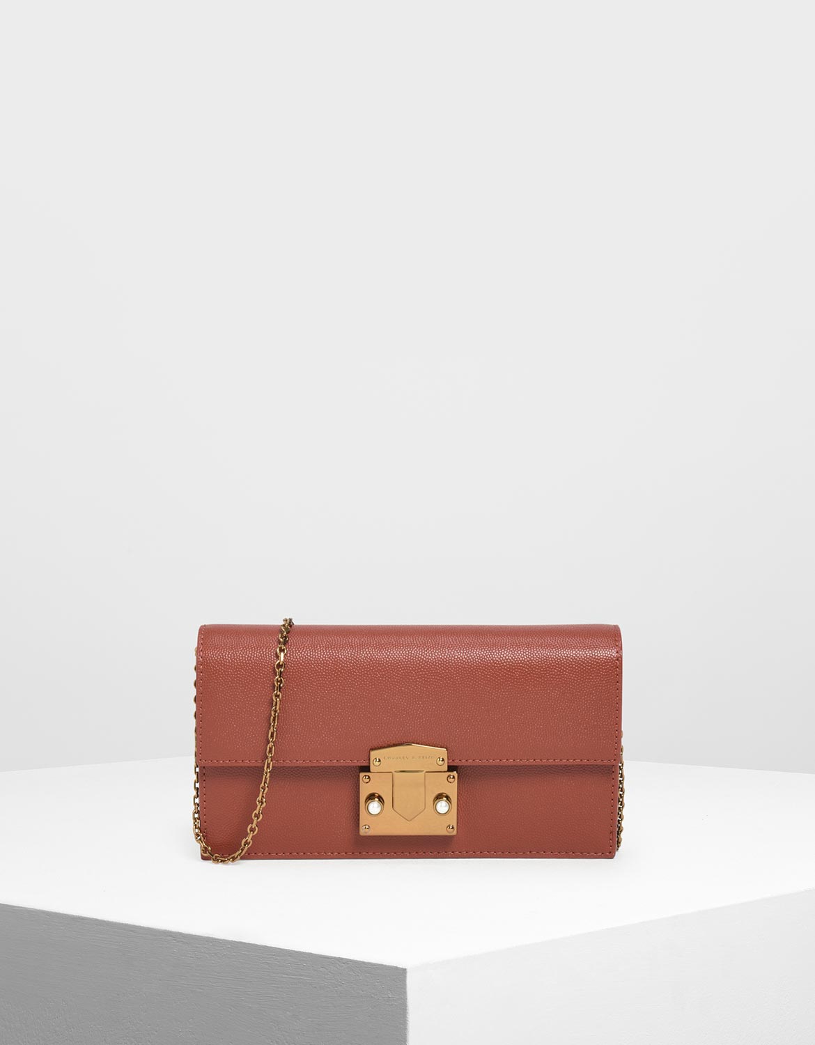 

Metallic Push Lock Long Wallet, Clay