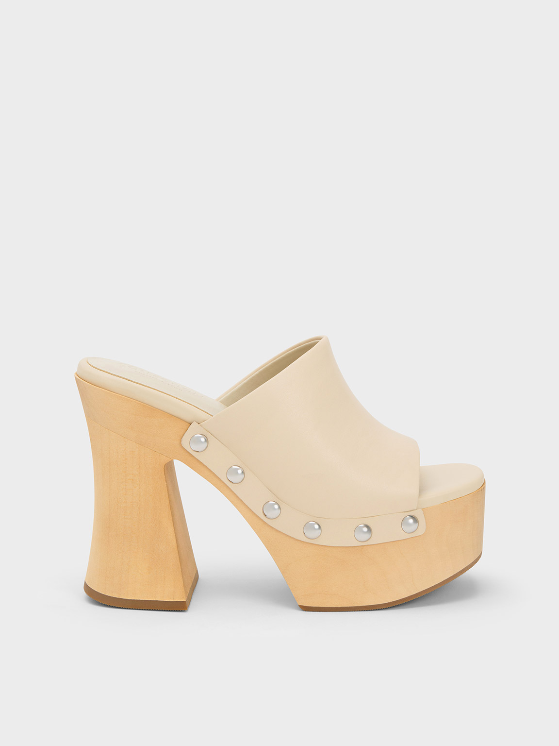 Charles & Keith Tabitha Leather Platform Clogs In Chalk