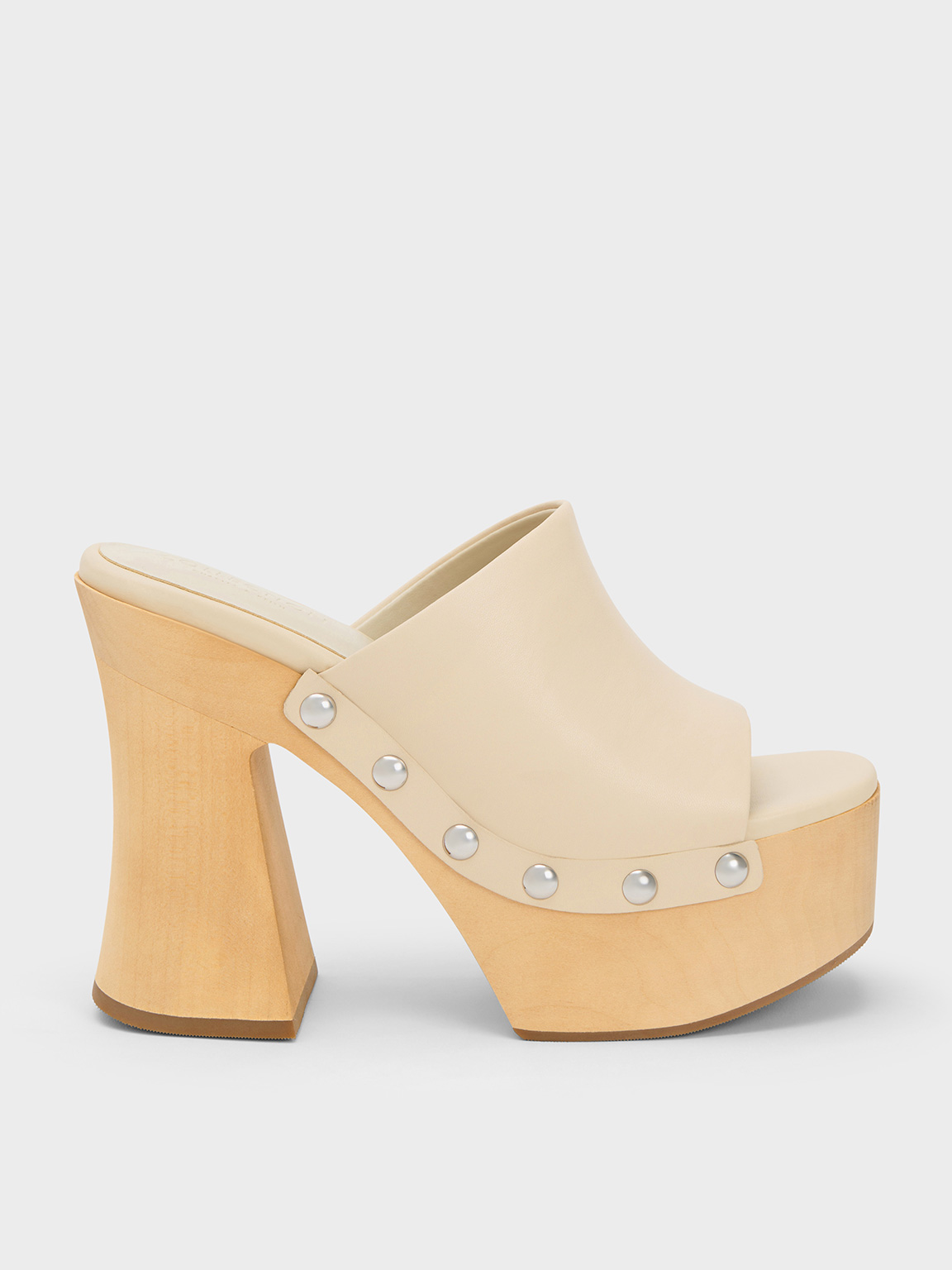 Charles & Keith Tabitha Leather Platform Clogs In Chalk