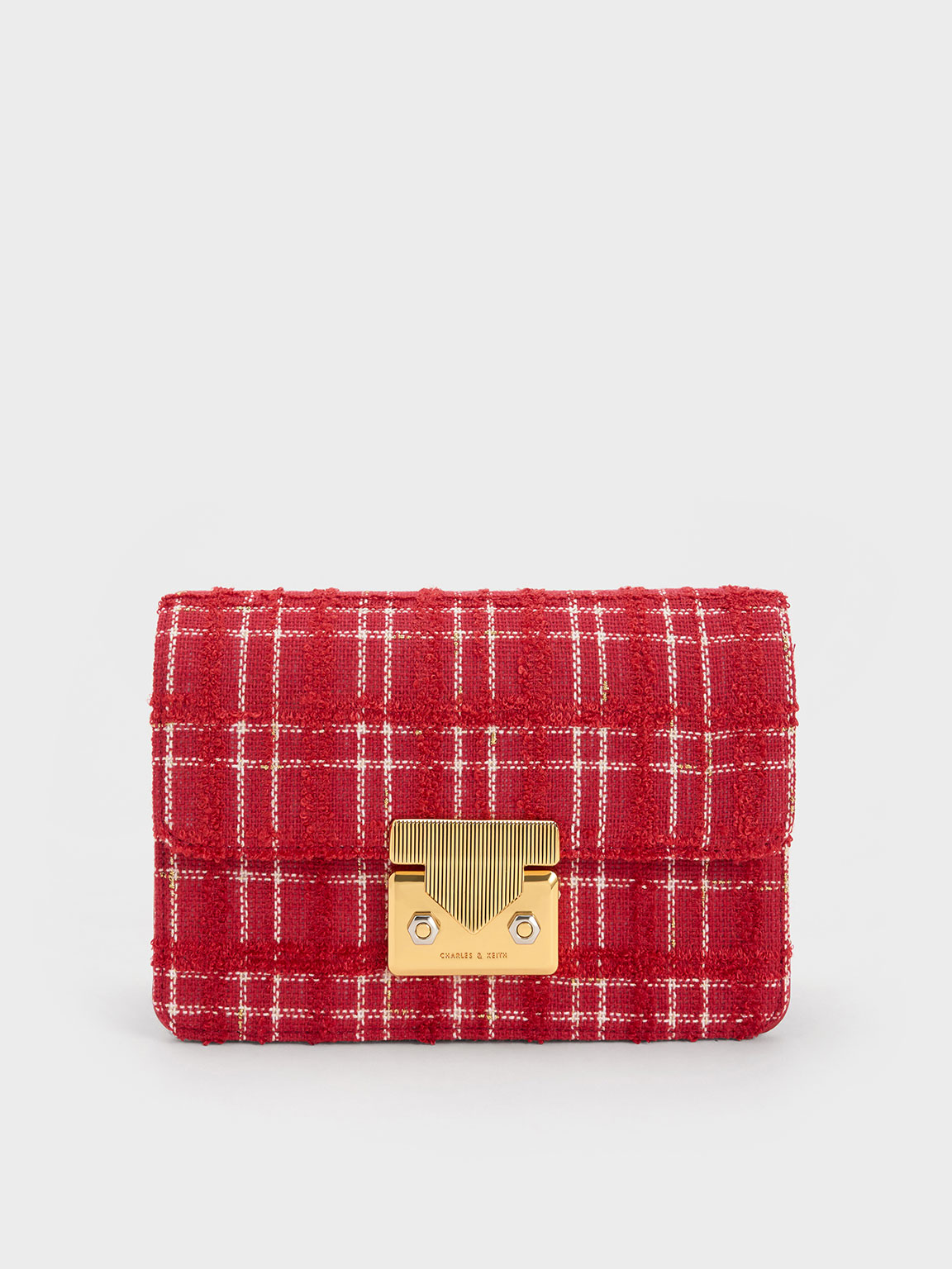 Charles & Keith Eudora Tweed Boxy Bag In Red | ModeSens