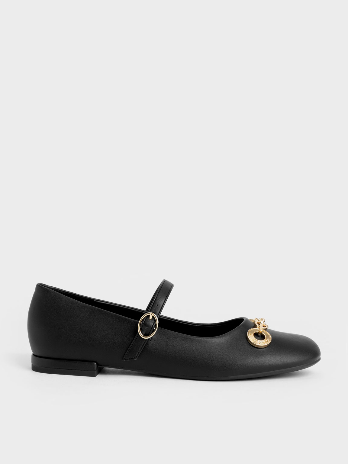 Charles & Keith Metallic Accent Mary Janes In Black