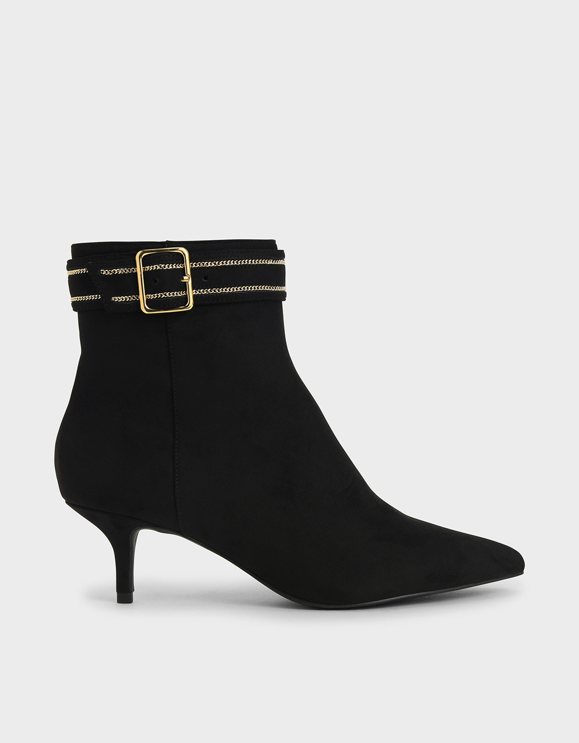 

Textured Buckle Kitten Heel Boots, Black
