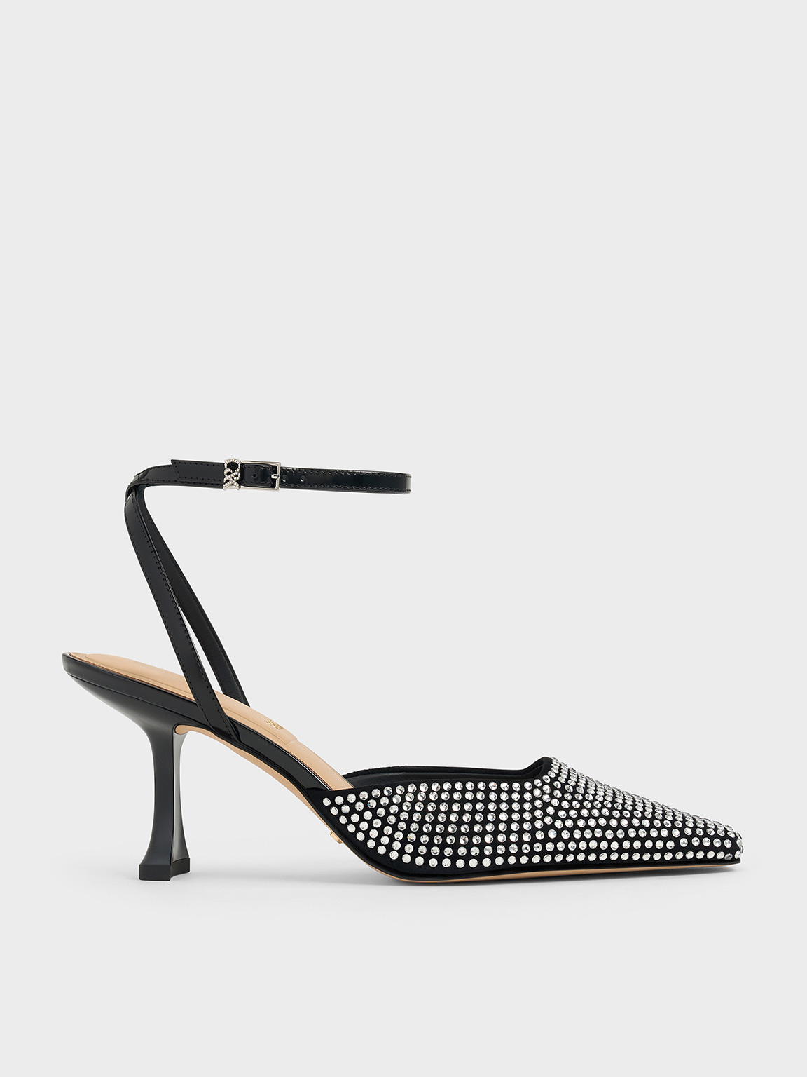 Charles & Keith - Leather & Suede Crystal-embellished Sculptural-heel Pumps In Black