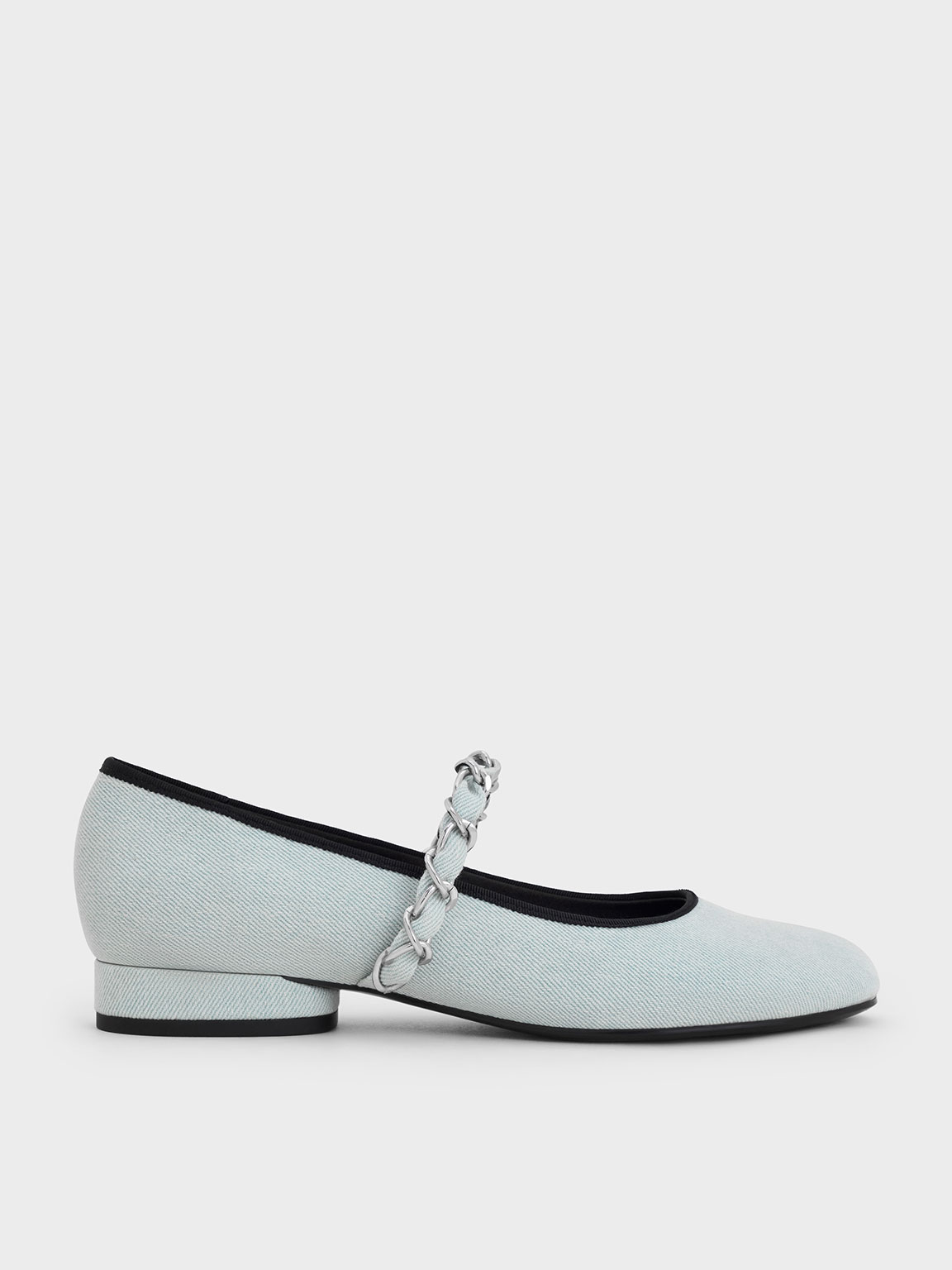 Charles & Keith - Denim Braided-strap Mary Janes In Light Blue