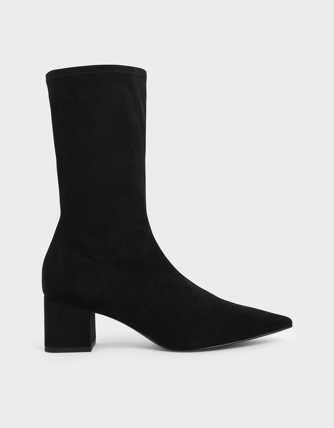 

Textured Pointed Toe Calf Boots, Black