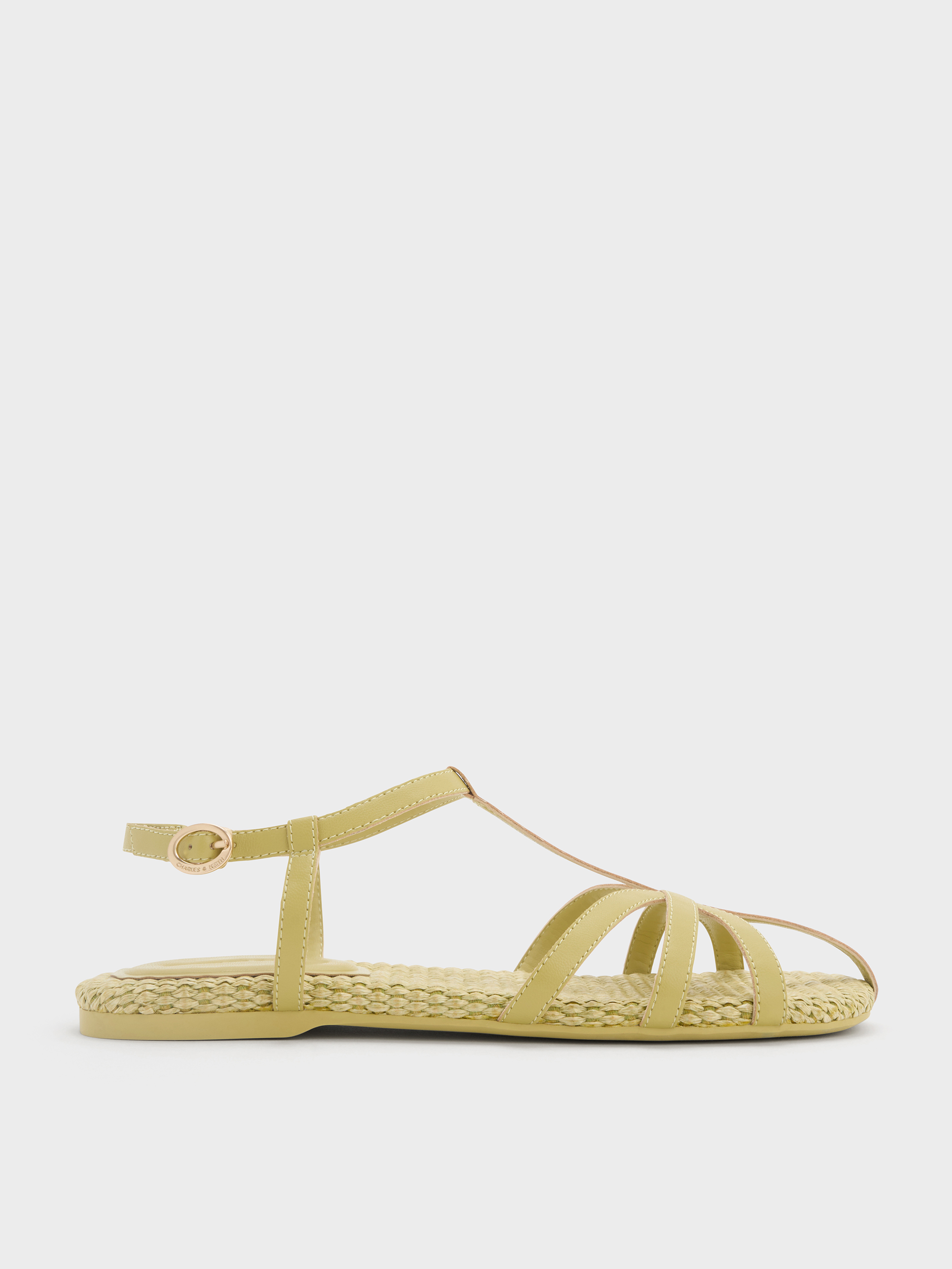 Charles & Keith - Strappy Raffia T-bar Ankle-strap Sandals