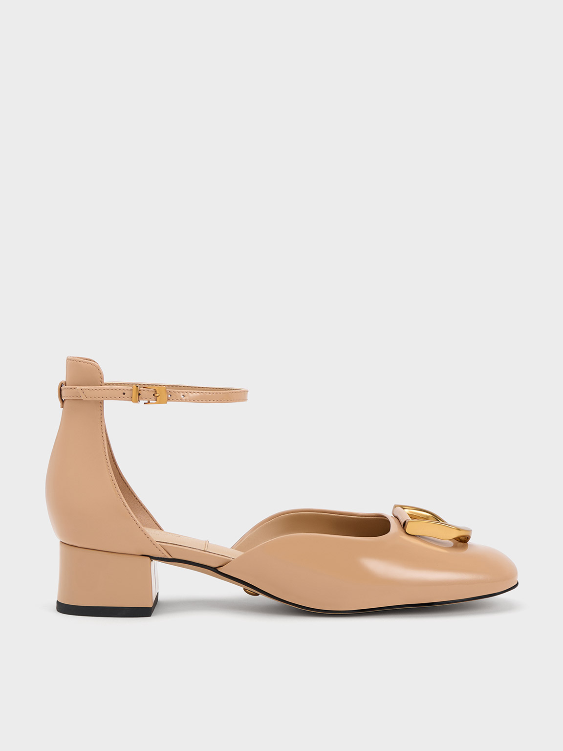 Charles & Keith - Gabine Patent Leather D'orsay Pumps In Nude