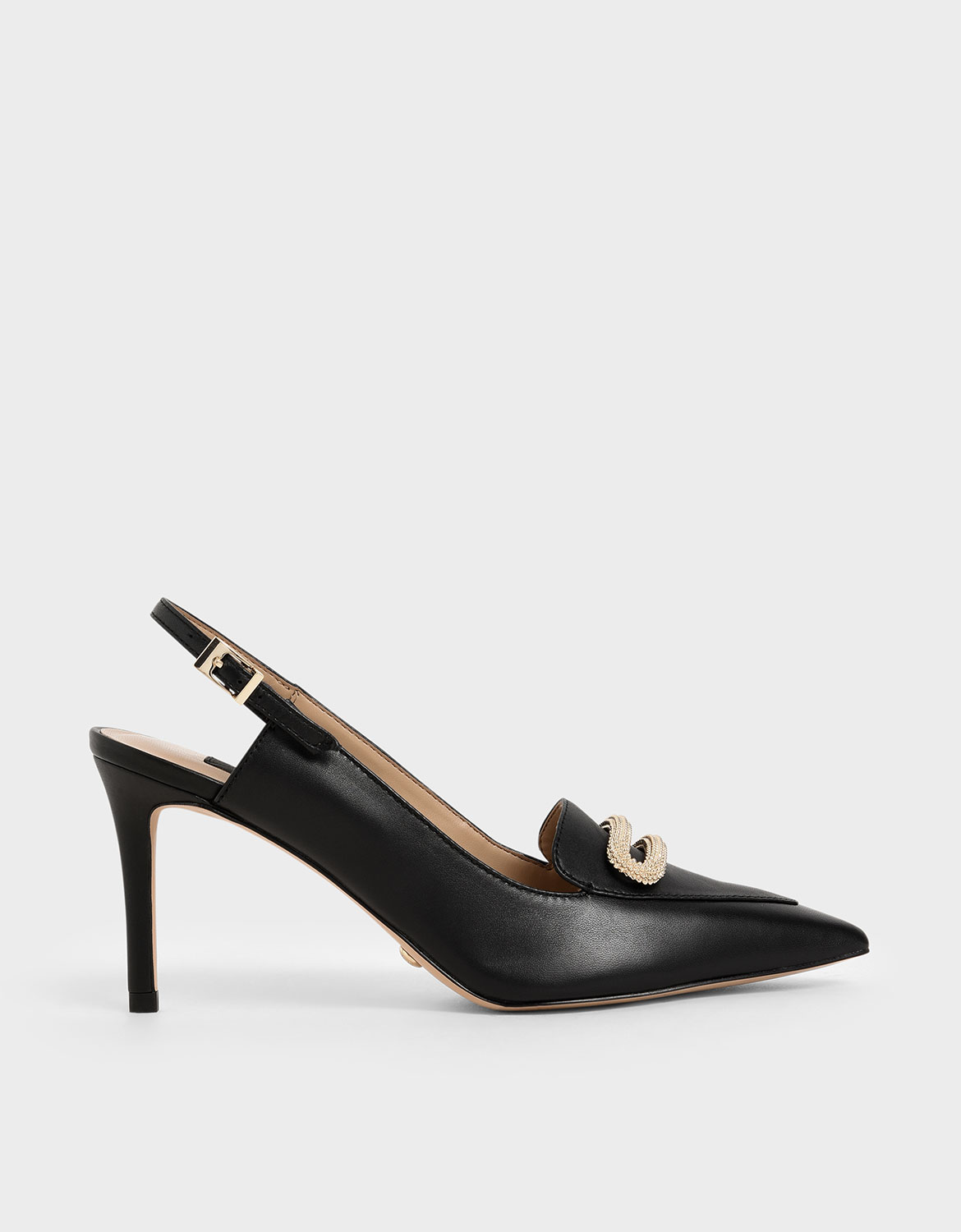 

Leather Metallic Accent Pumps, Black
