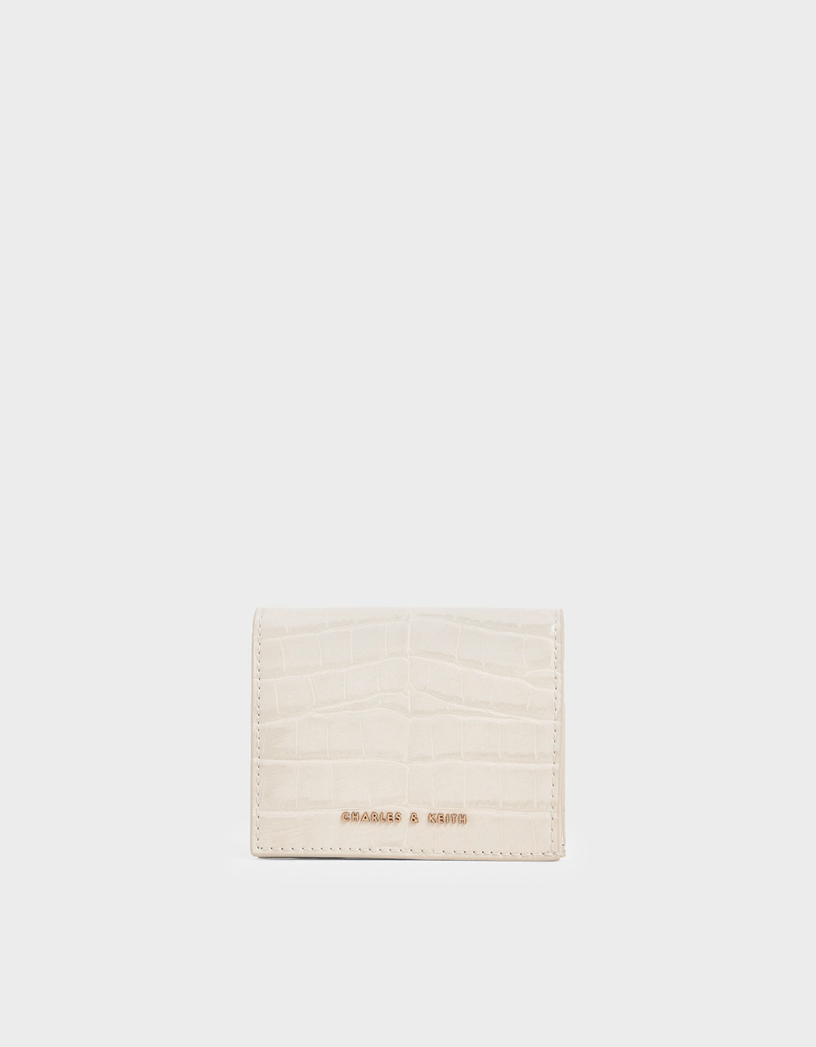 

Croc-Effect Small Wallet, Cream
