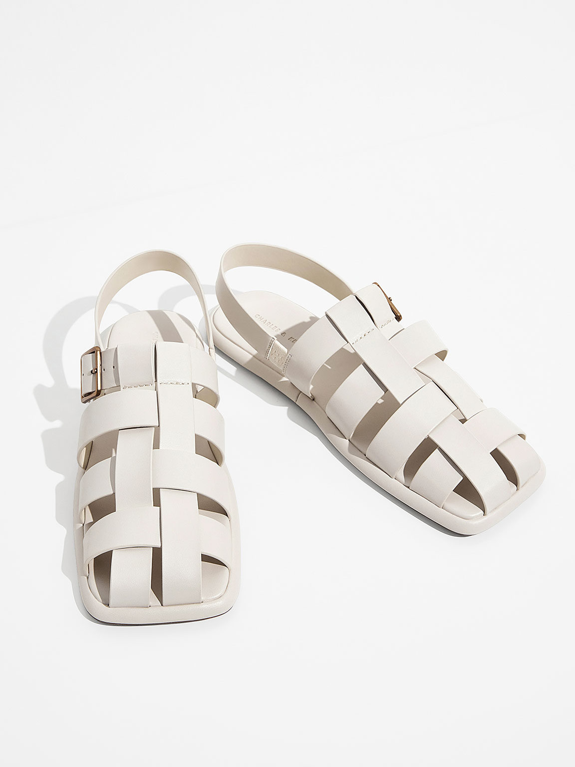 Metallic Buckle Caged Slingback Sandals