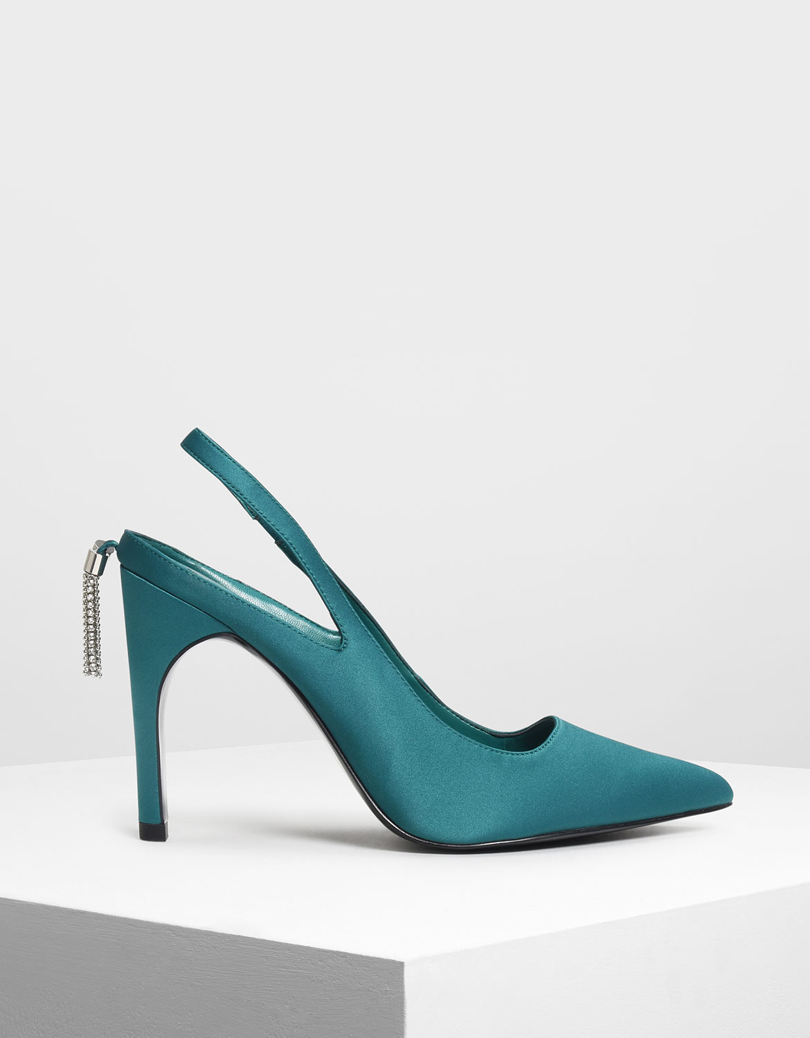 

Embellished Tassel Slingback Heels, Green