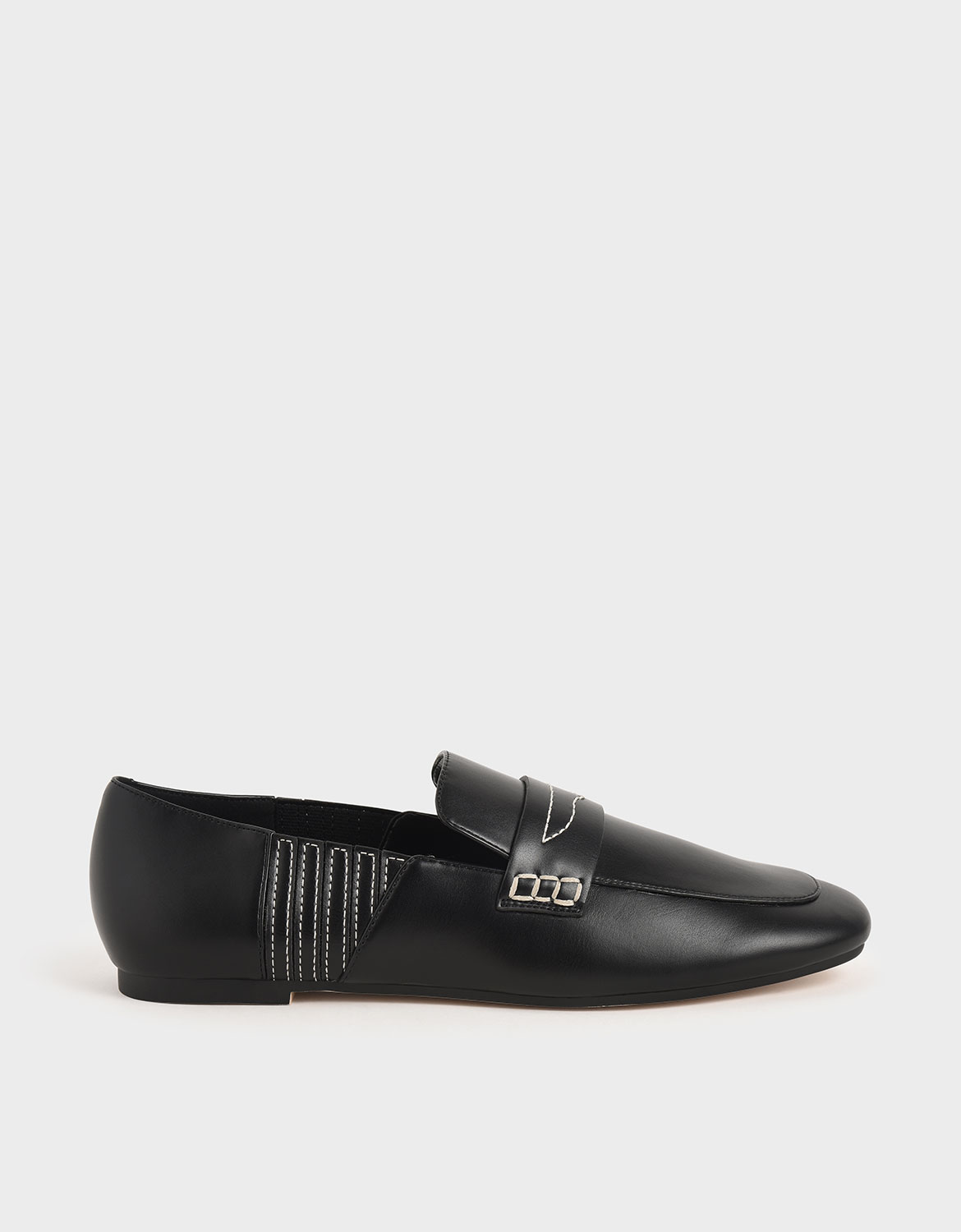 

Stitch-Trim Penny Loafers, Black
