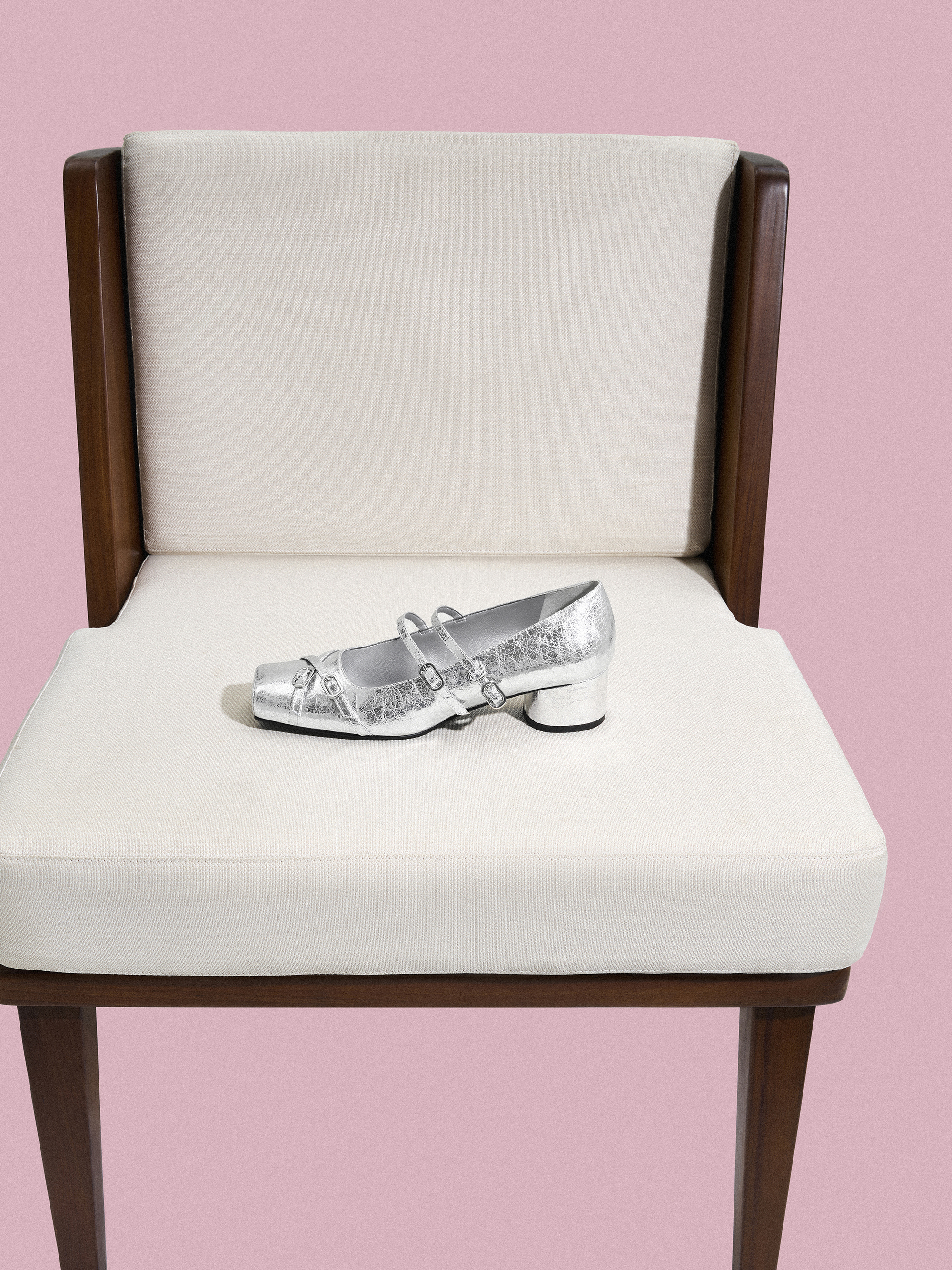 Janis Metallic Crinkle-Effect Double-Strap Mary Jane Pumps, Silver, hi-res