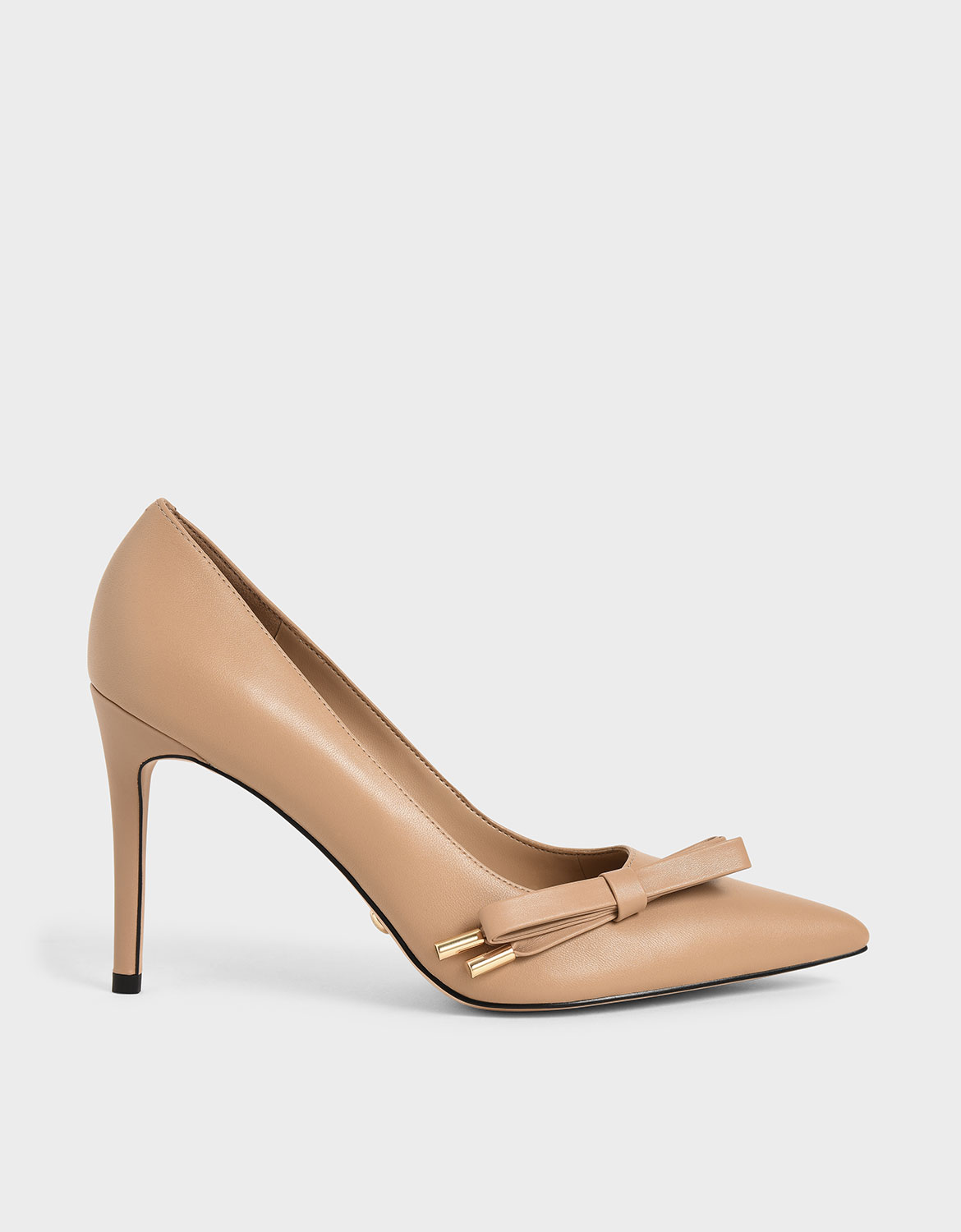 

Leather Bow Stiletto Pumps, Nude