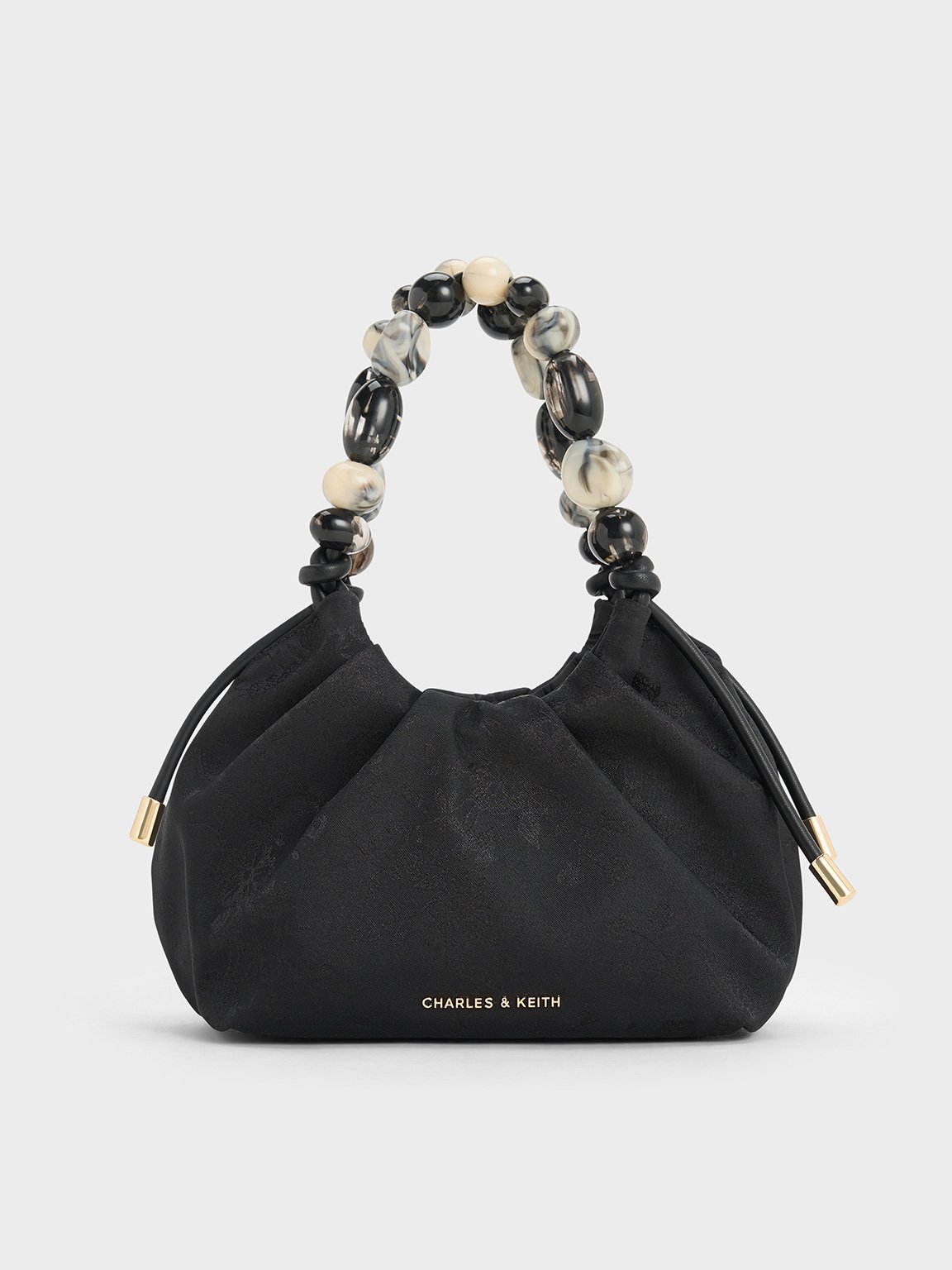 Charles & Keith - Aviary Jacquard Beaded-handle Bag In Black