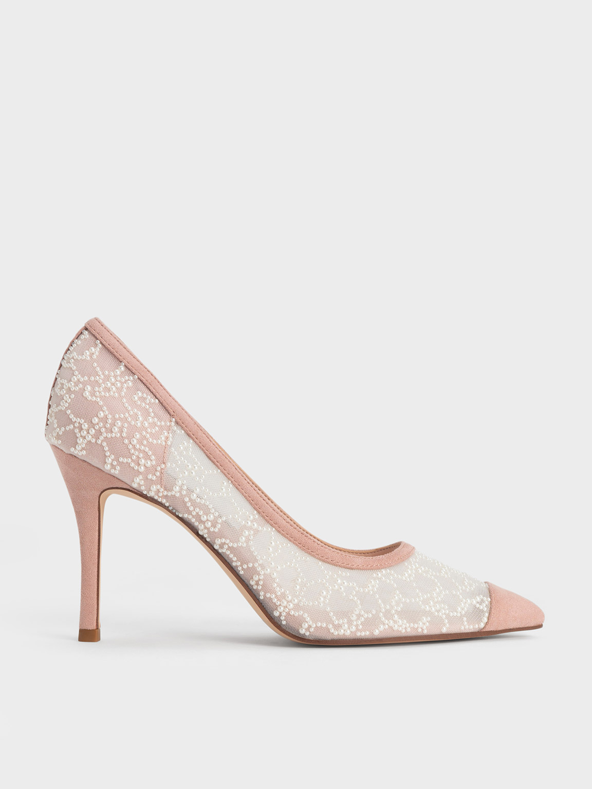 Charles & Keith Bead-embellished Mesh Pumps In Nude