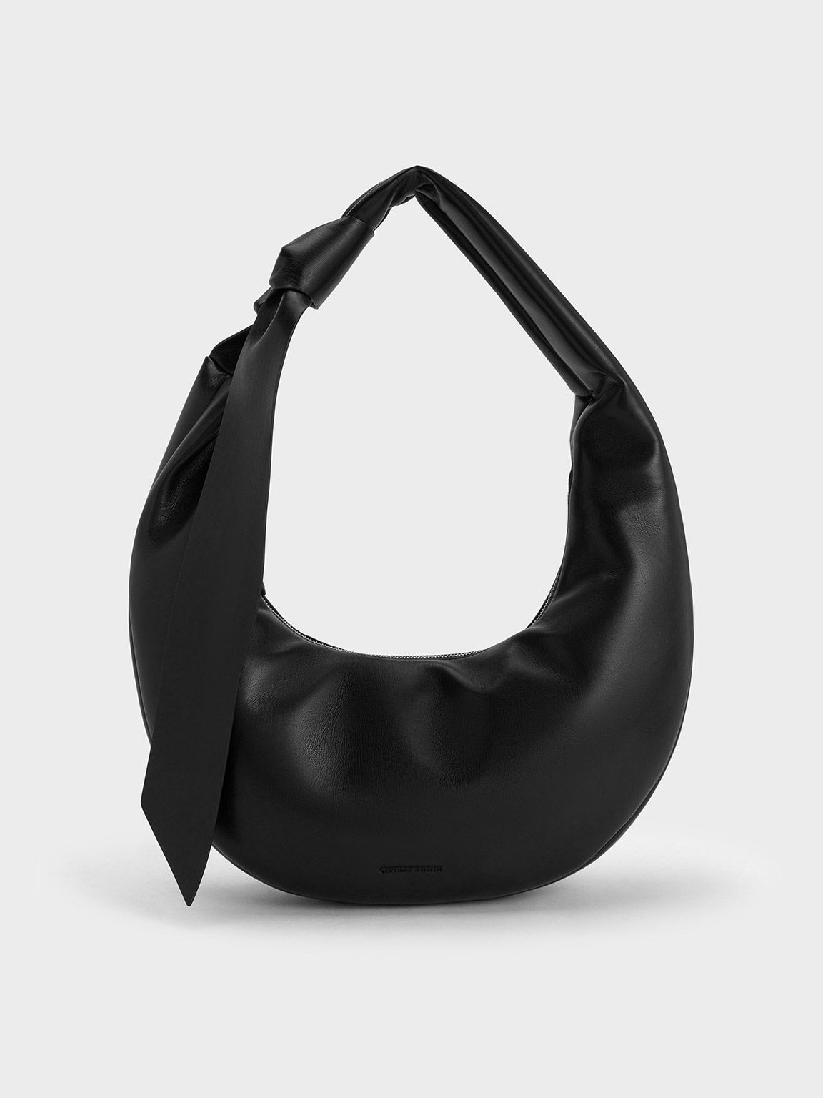 Charles & Keith Toni Knotted Curved Hobo Bag In Noir