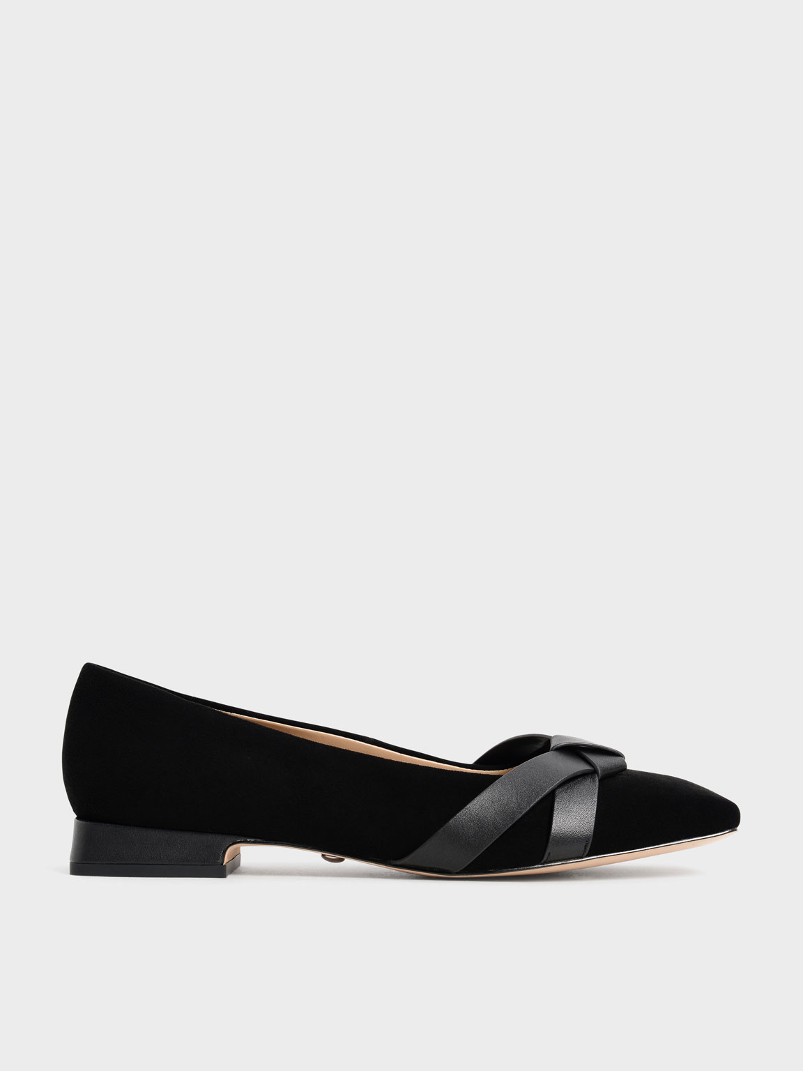 

Leather & Kid Suede Bow-Tie Ballerinas, Black