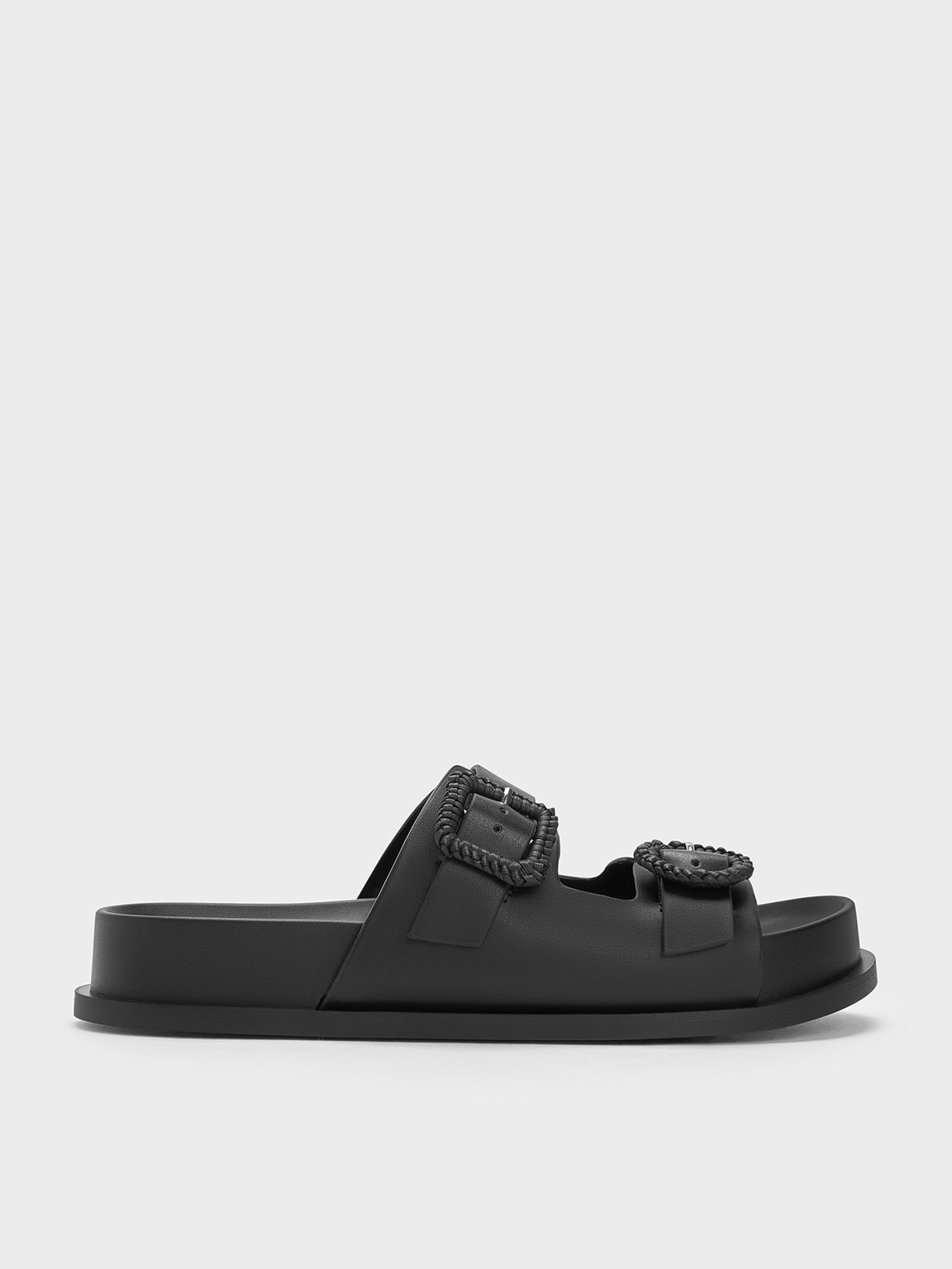 Shop Charles & Keith - Woven-buckle Double-strap Sandals In Black