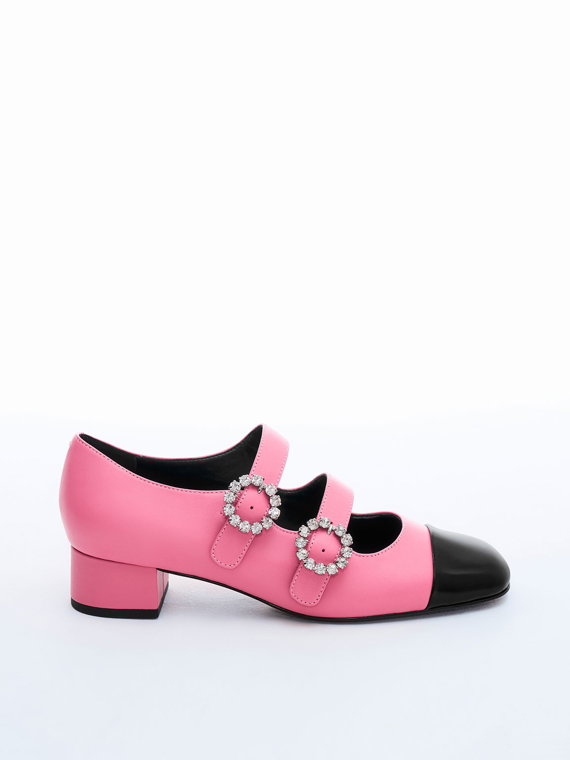 Leather Double-Buckle Crystal-Embellished Mary Janes