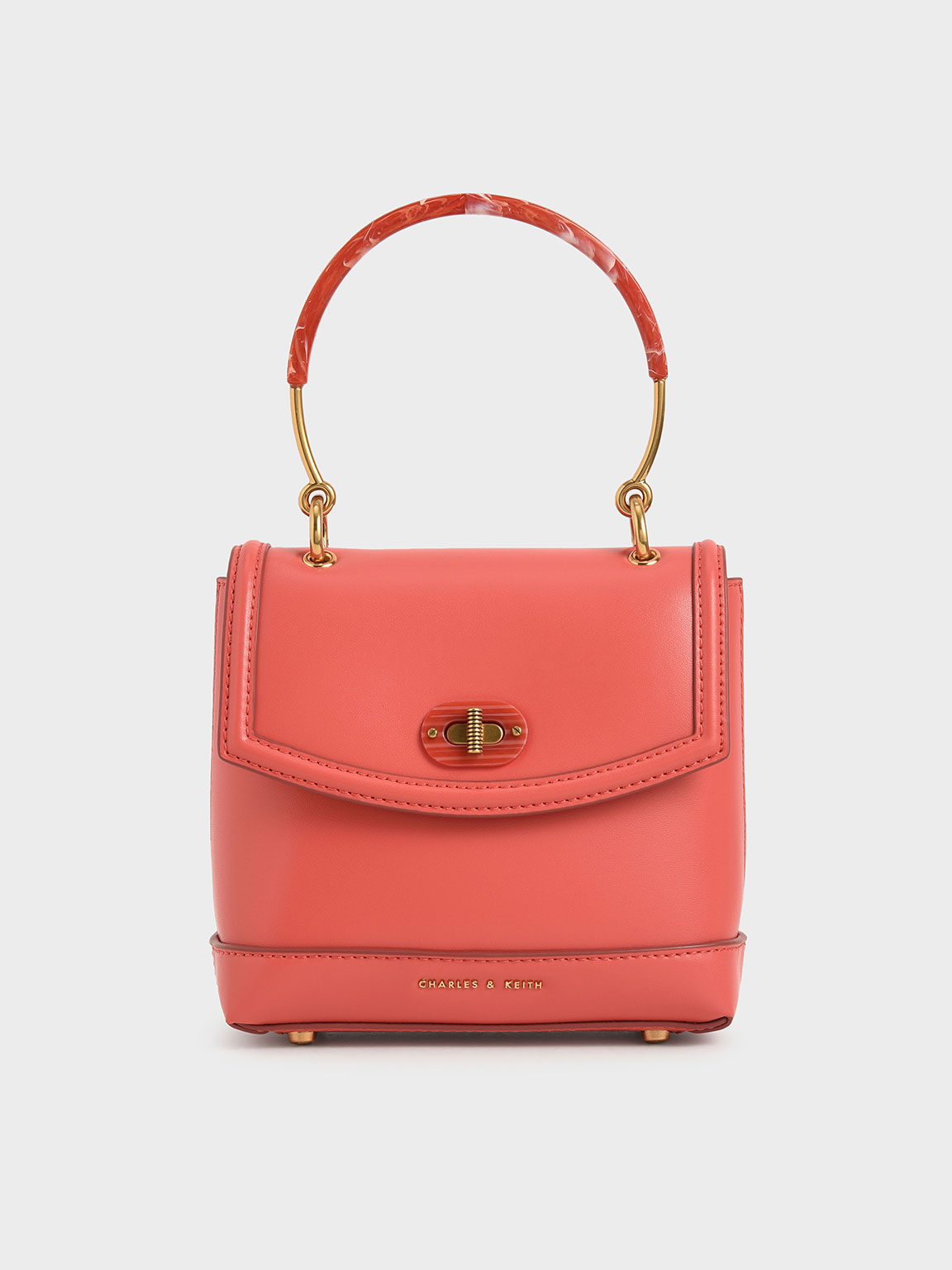 

Stone-Embellished Top Handle Bag, Coral