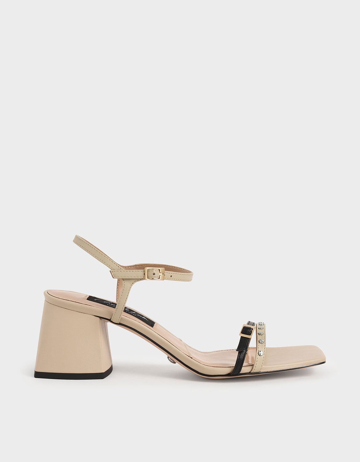 

Studded Leather Heeled Sandals, Beige