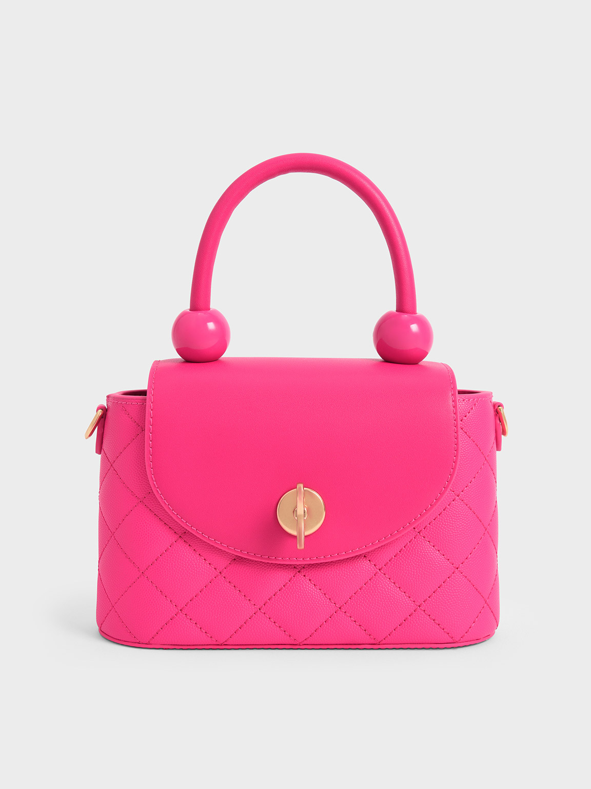 Round Quilted Top Handle Bag Fuchsia Female S