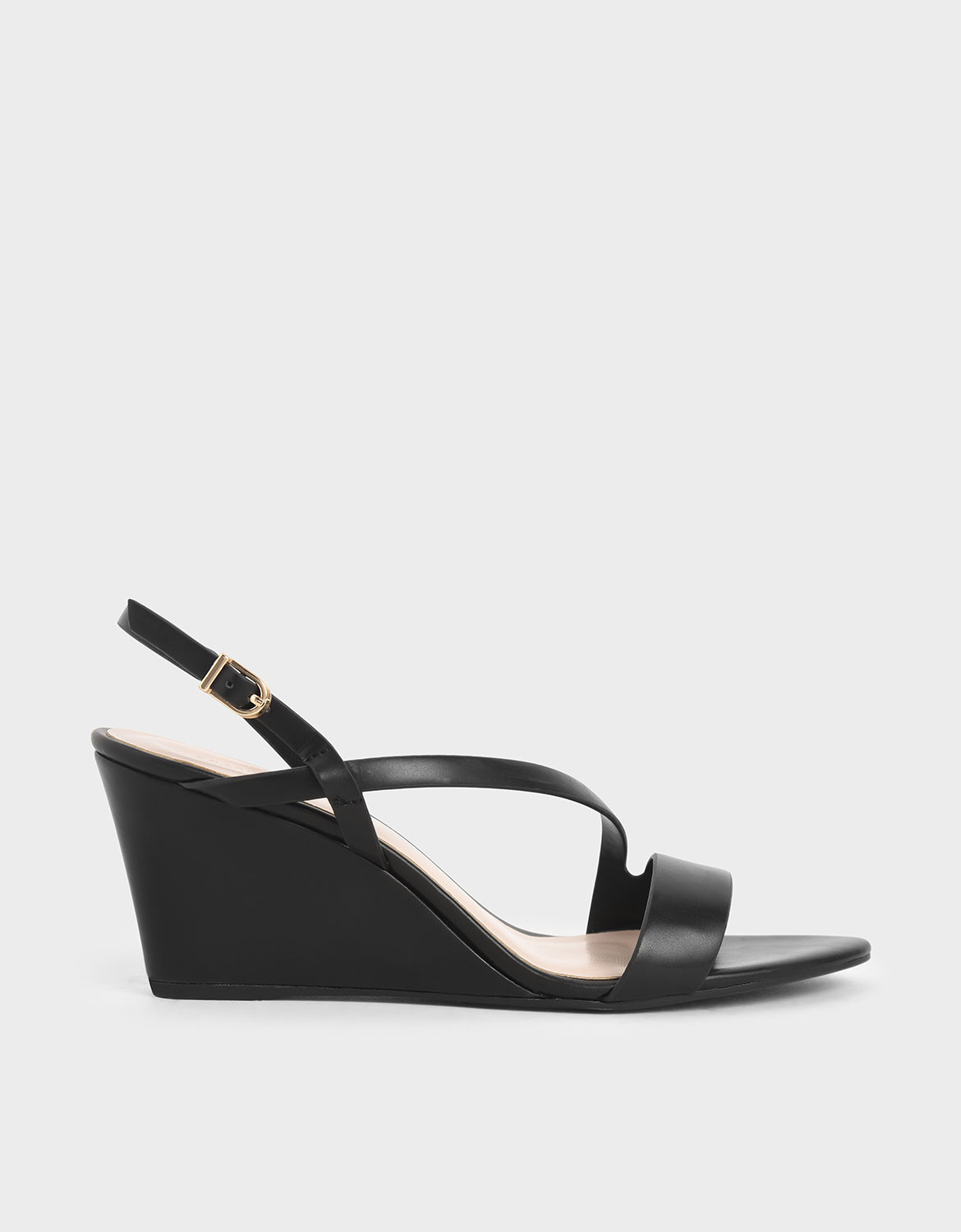 

Asymmetric Strap Platform Wedges, Black