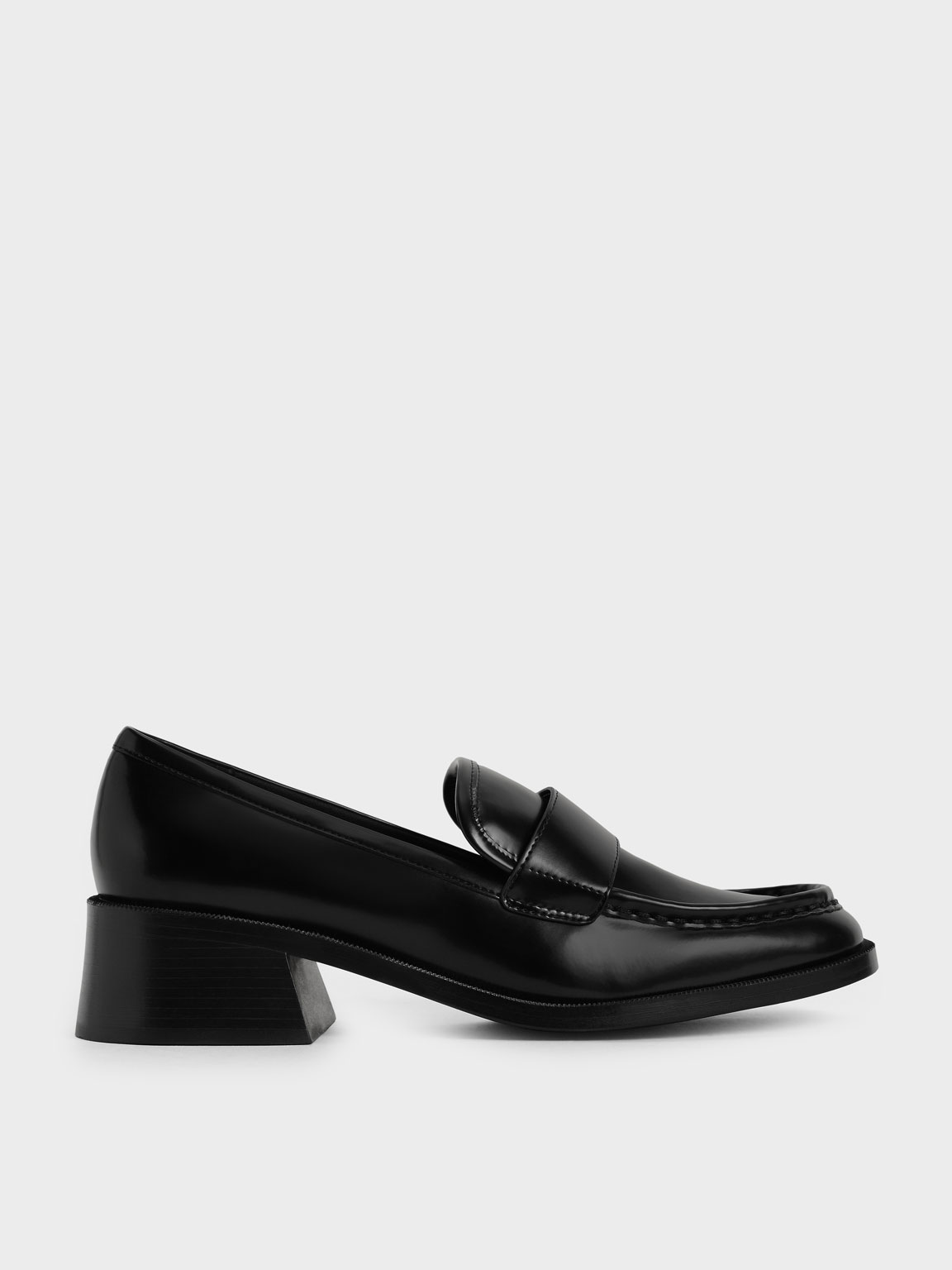 

Block Heel Penny Loafers, Black