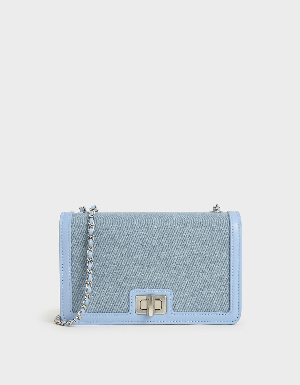 

Textured Turn-Lock Clutch, Denim blue